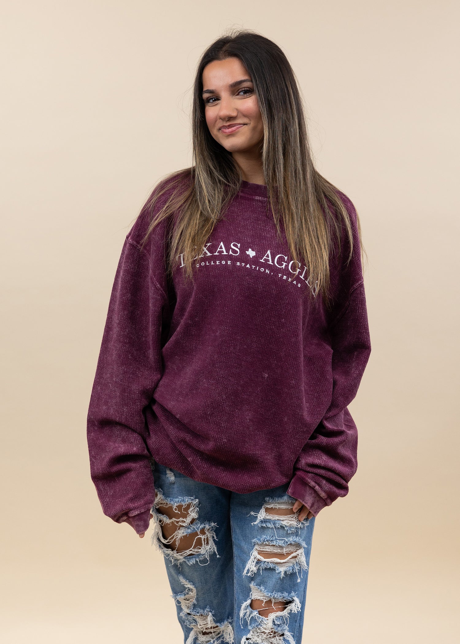 Texas Aggies Simple Embroidered Design Corduroy Pullover