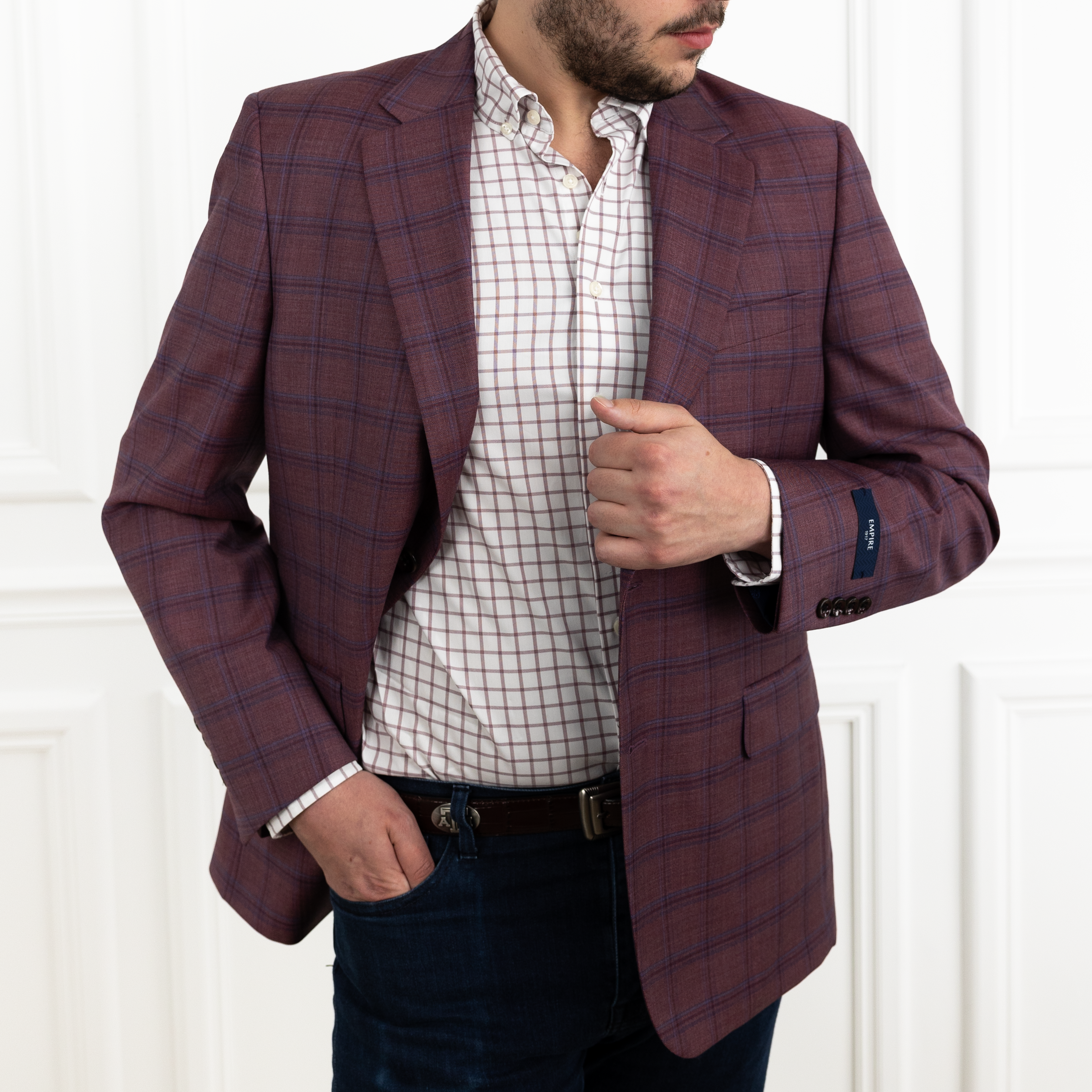 Empire Clothing Men s Burgundy Plaid Wool Blazer