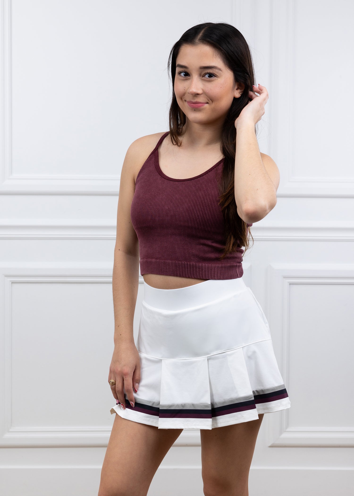 Performance Pleated Stripe Skirt