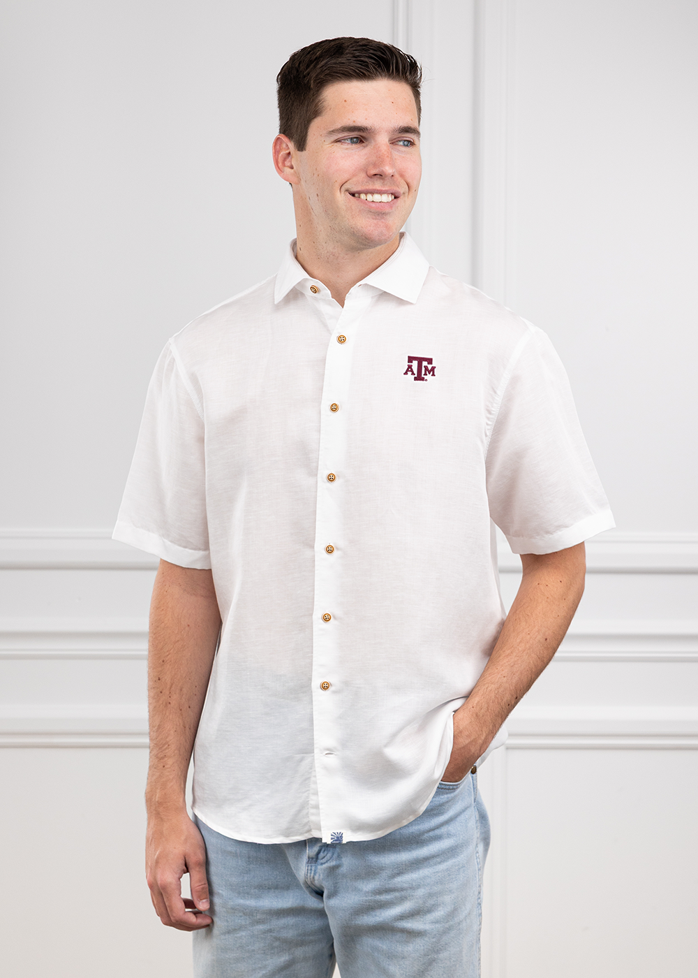 Texas A&M Johnnie-O Gianni Short Sleeve Button Down Shirt