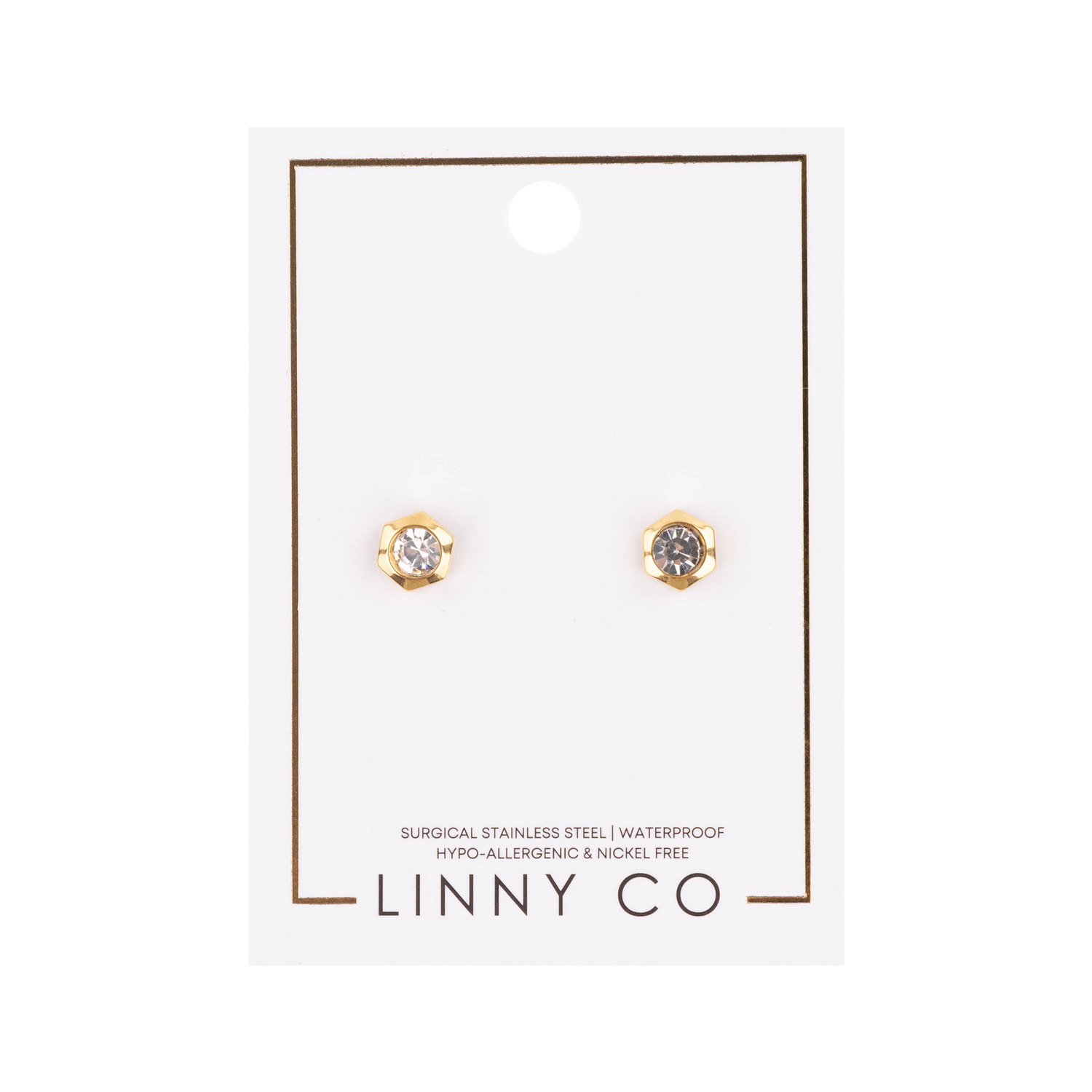 Gold hexagon earrings with diamond studs