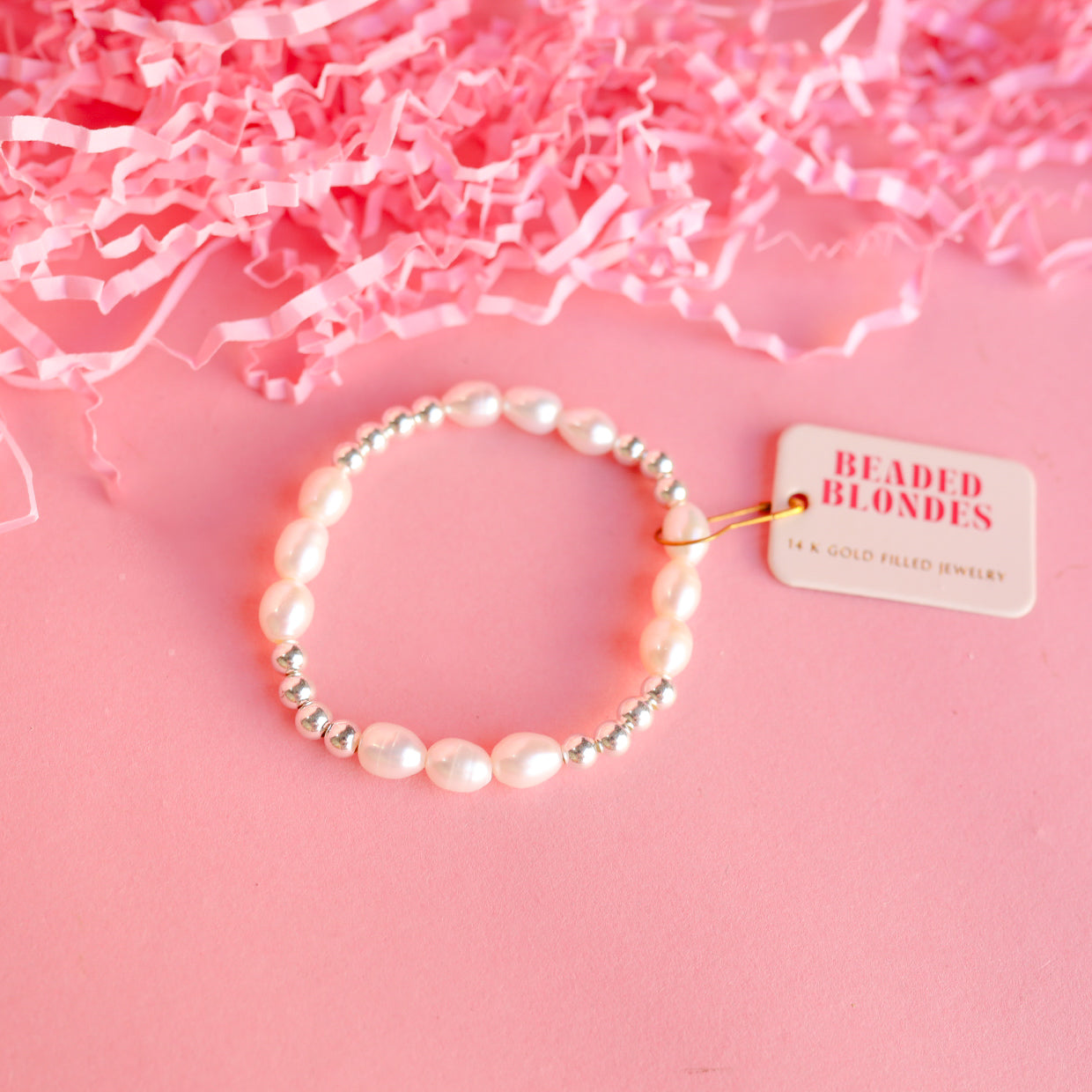 Beaded Blondes Pink Pearl Bow Bracelet main image 0