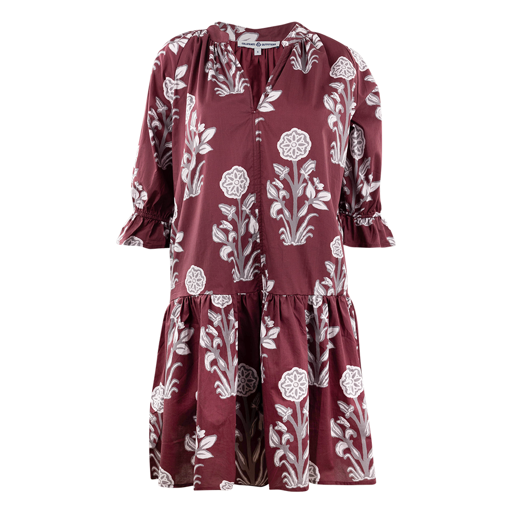 Collegiate Outfitters Dress With Flowers in Maroon, Size Small, Cotton