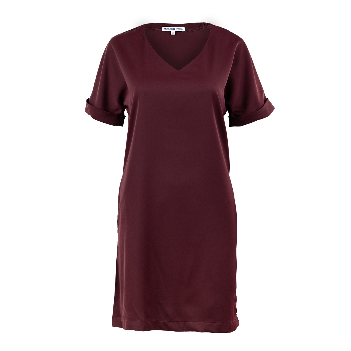 casual dress maroon Collegiate Outfitters Maroon Rolled Sleeve V Neck Dress, Size XL, Polyester from Aggieland Outfitters