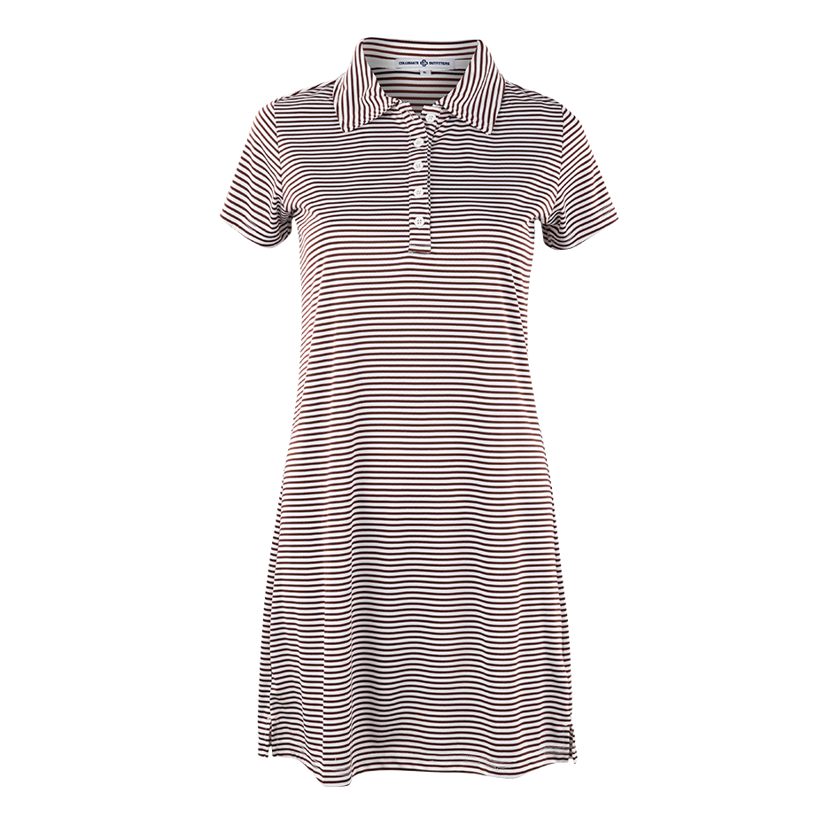 Maroon White Striped Polo Dress