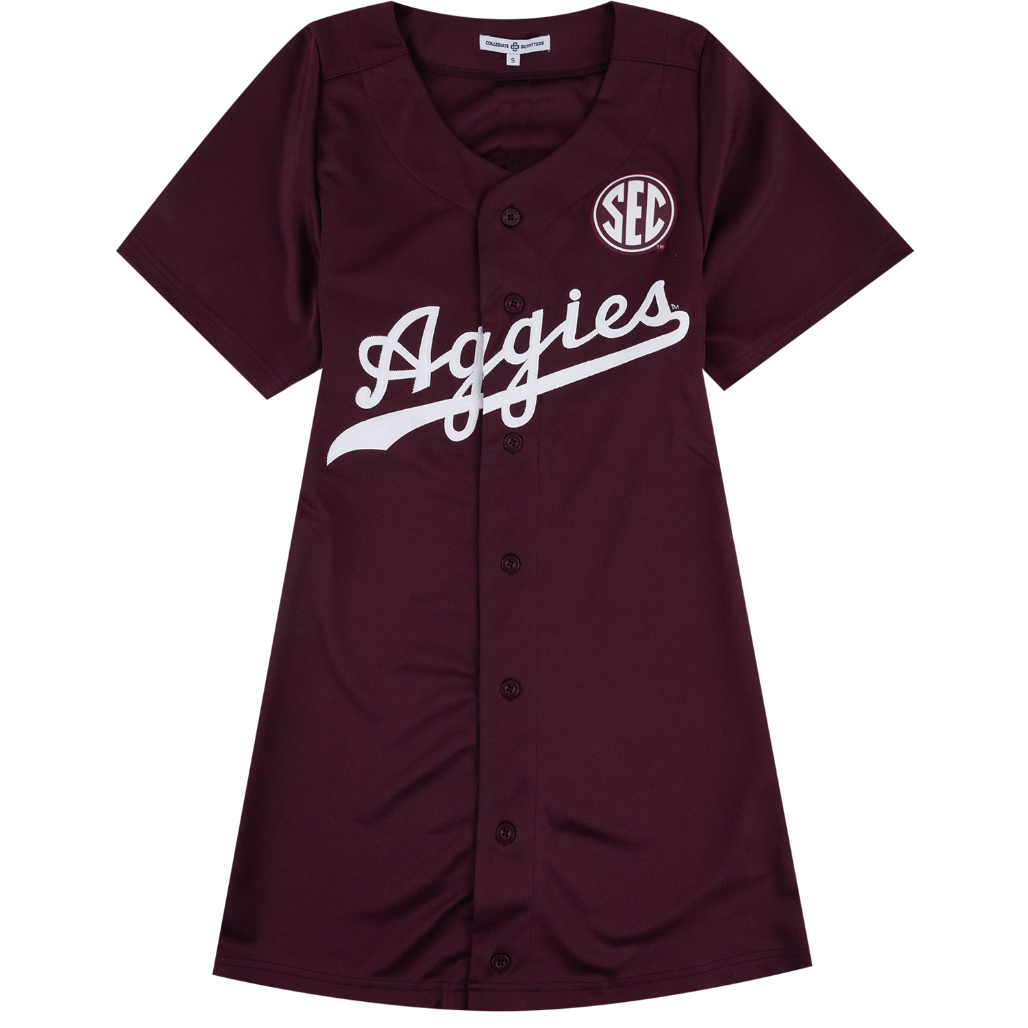 plain baseball jersey dress Script Aggies Button in Maroon Softball jersey