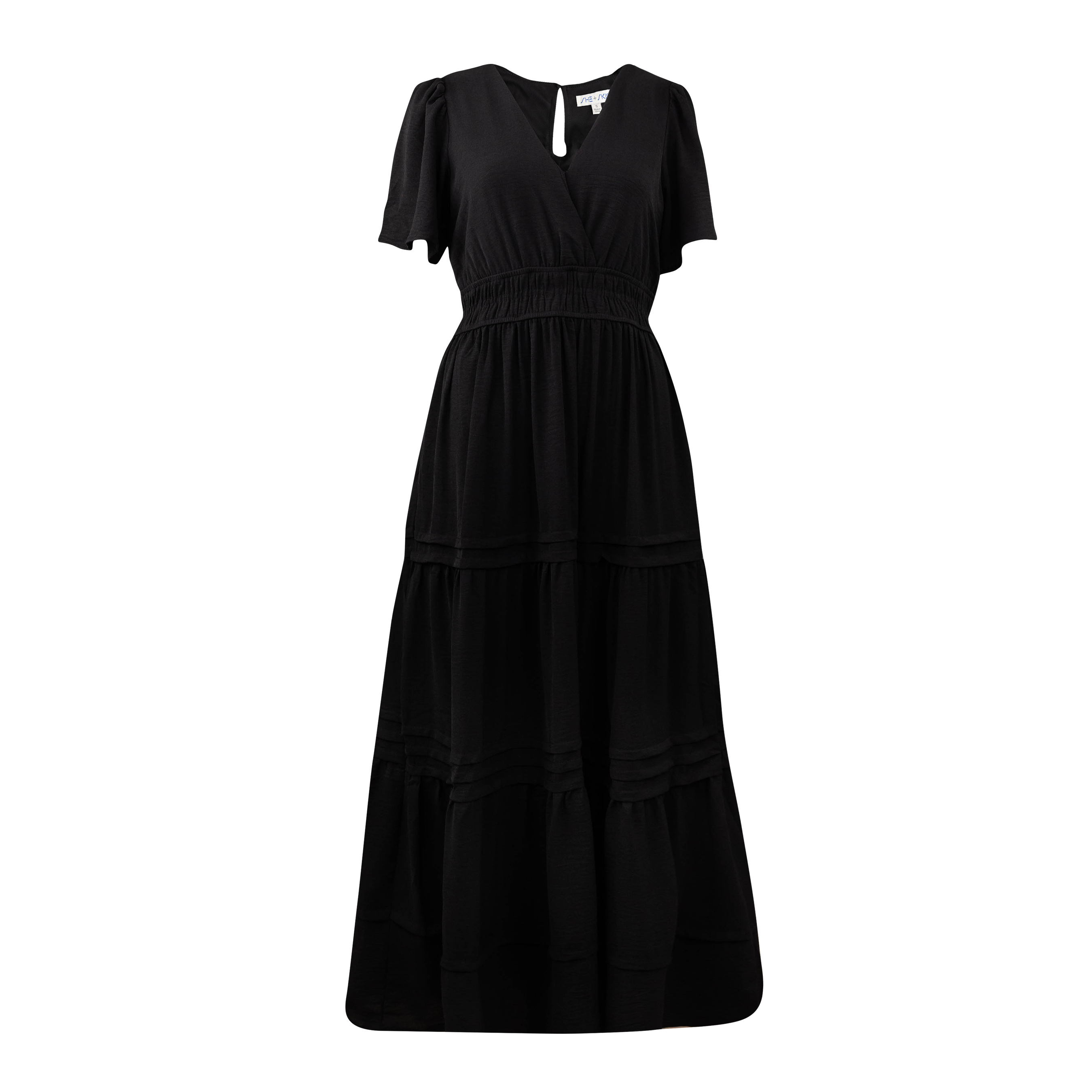 She + Sky Black Tiered Woven Maxi Dress She + Sky Black Tiered Woven Maxi Dress