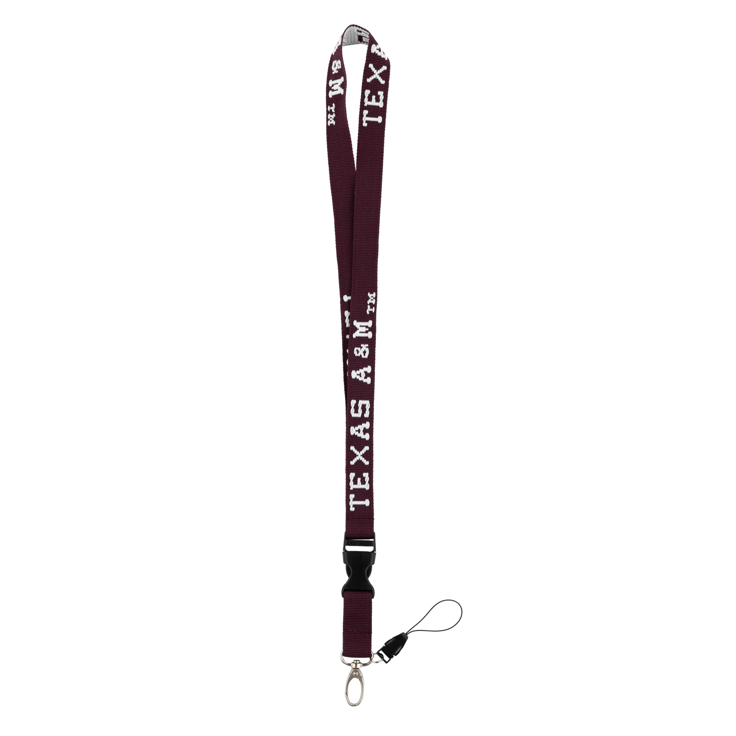 Maroon and white lanyard with Texas A&M