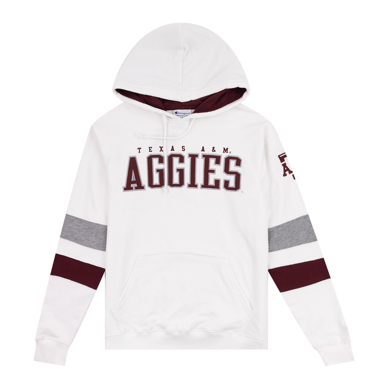 Champion Texas A M Aggies Mens Super Fan Blocked Sleeve Hoodie in White Size XL Cotton Polyester from Aggieland Outfitters