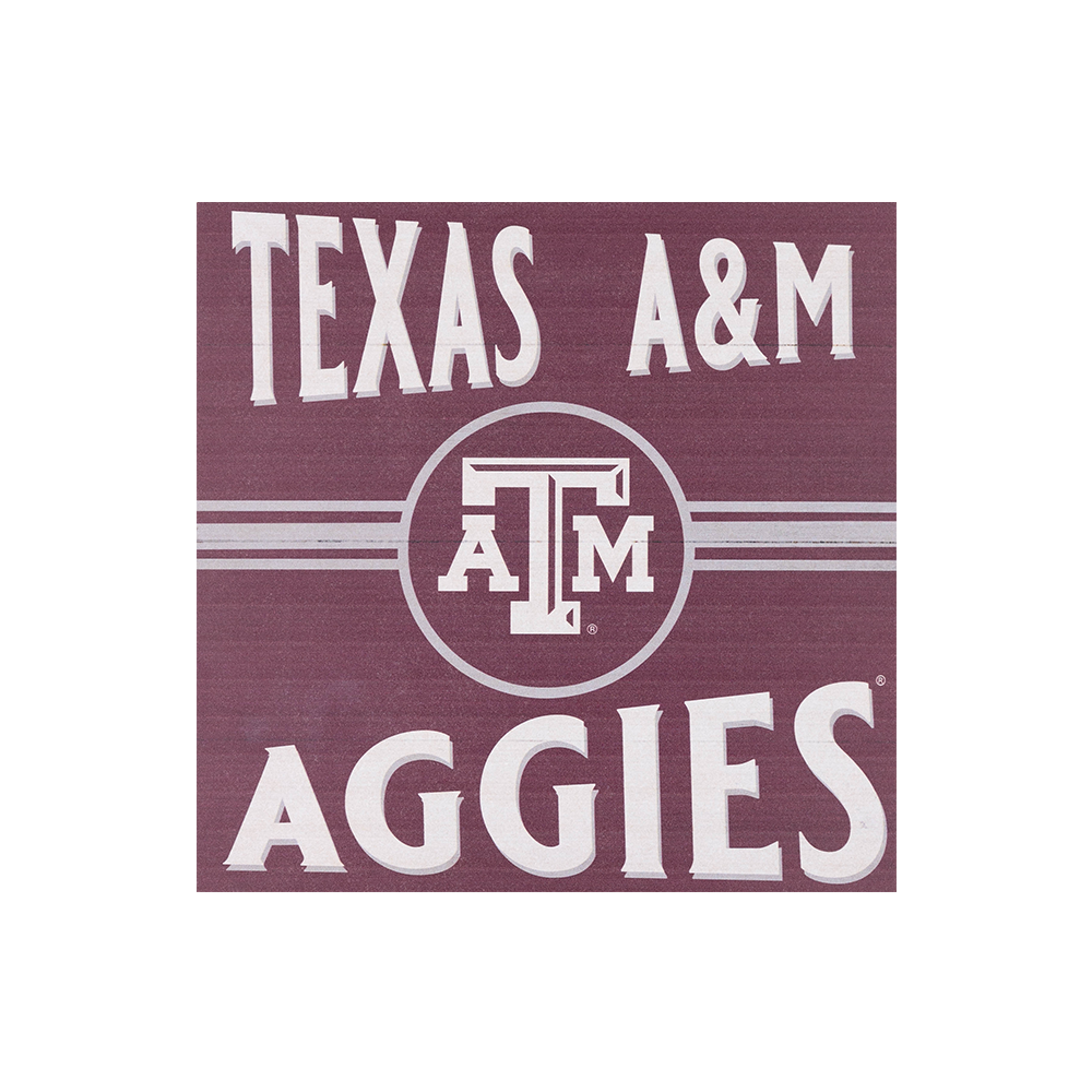maroon sign with the Texas A&M logo on the center and the words Aggie in white under it.