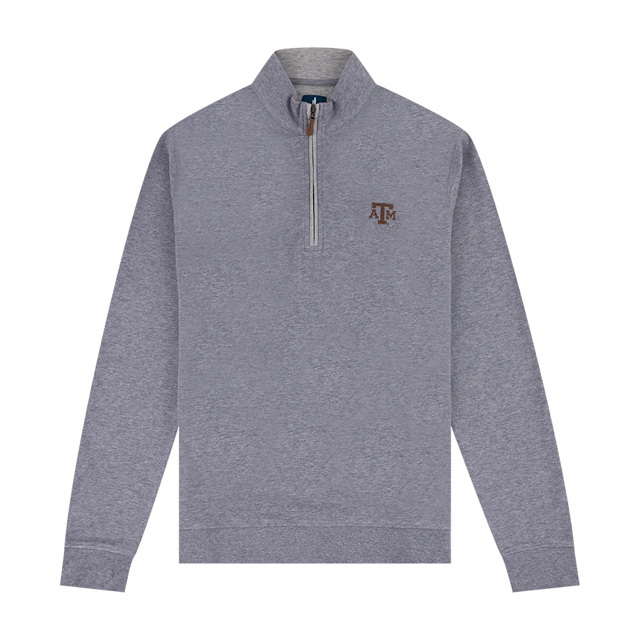 Gray Quarter Zip with brown ATM