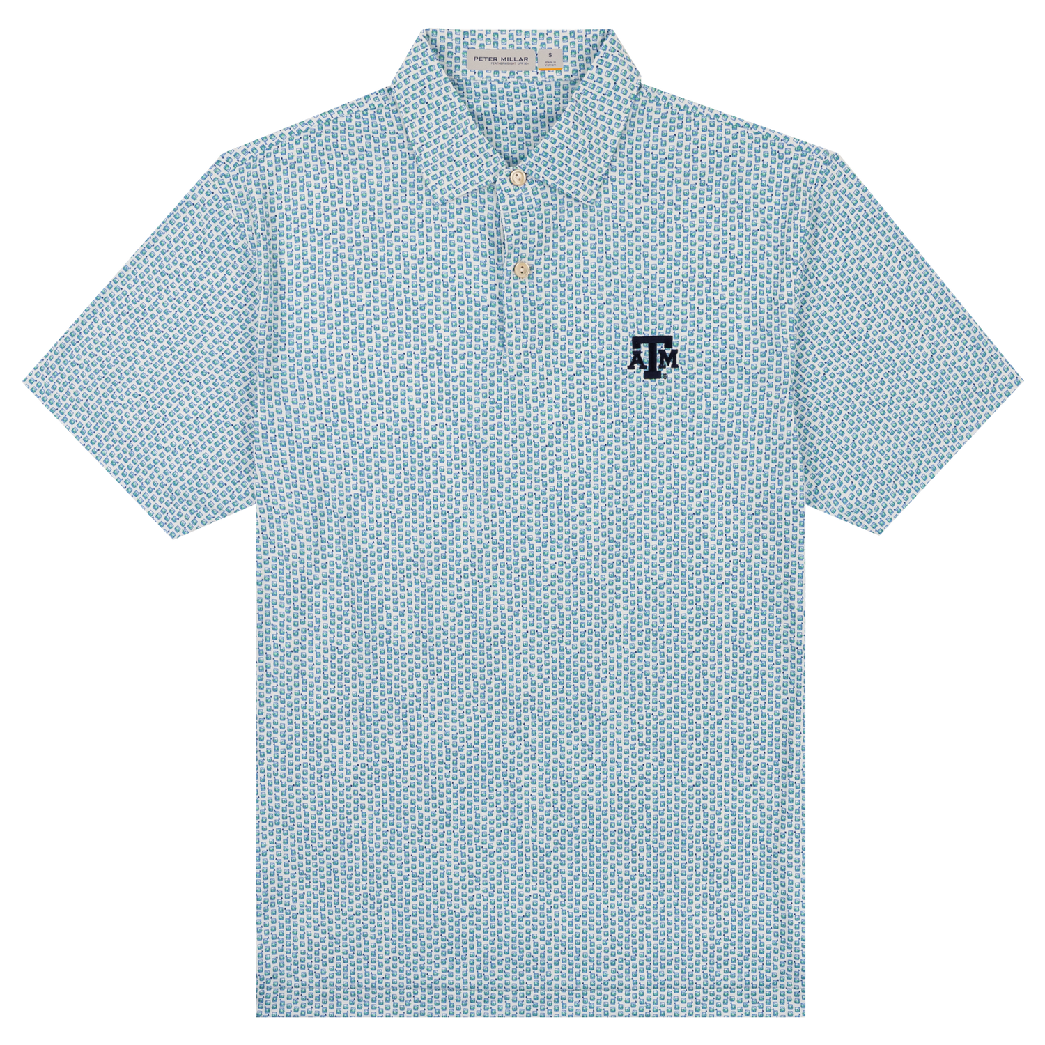 White and Blue polo with Blue ATM logo