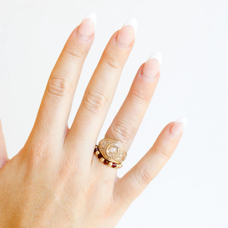 Maroon & Gold Bead Swarovski Ring