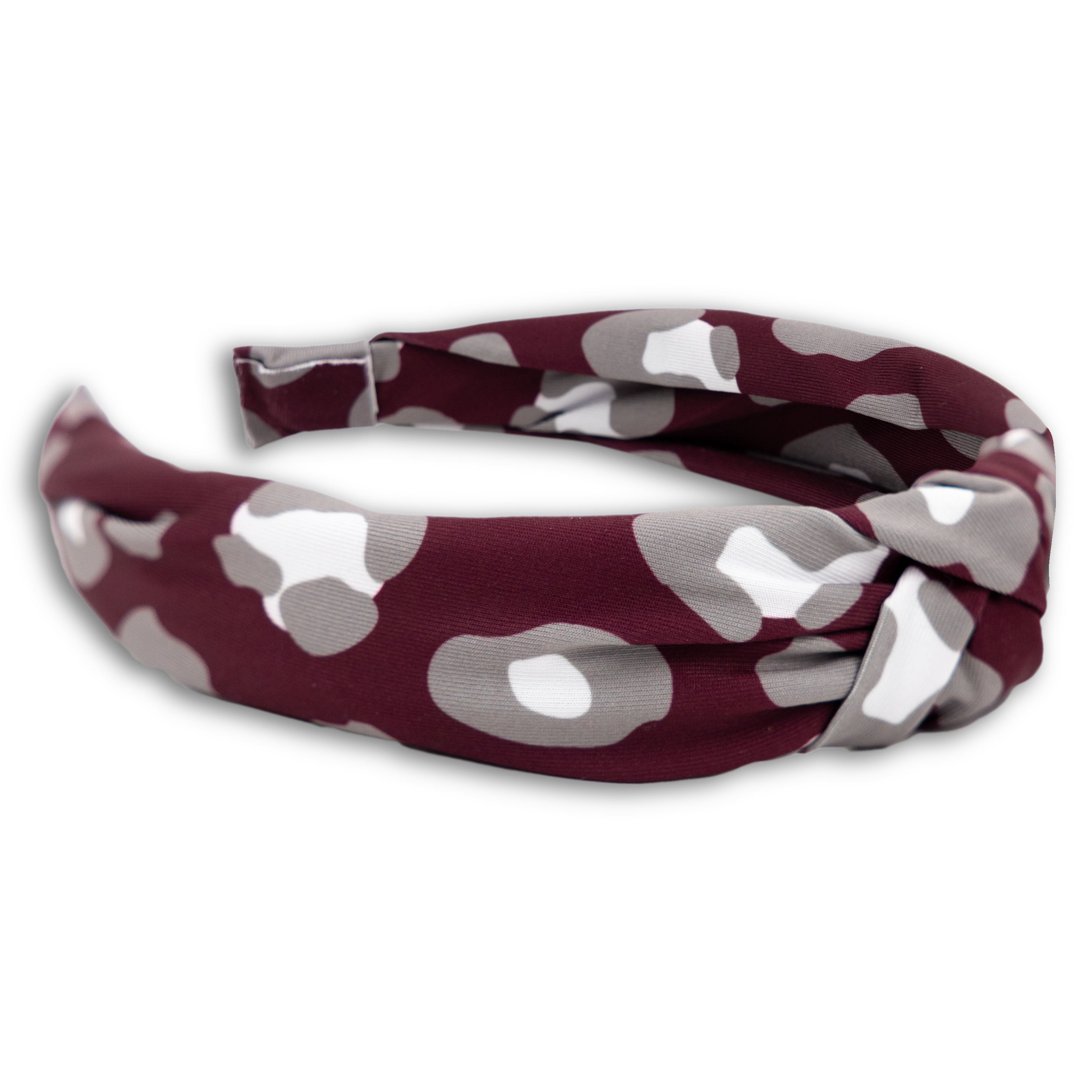 Maroon Leopard Top Knot Headband