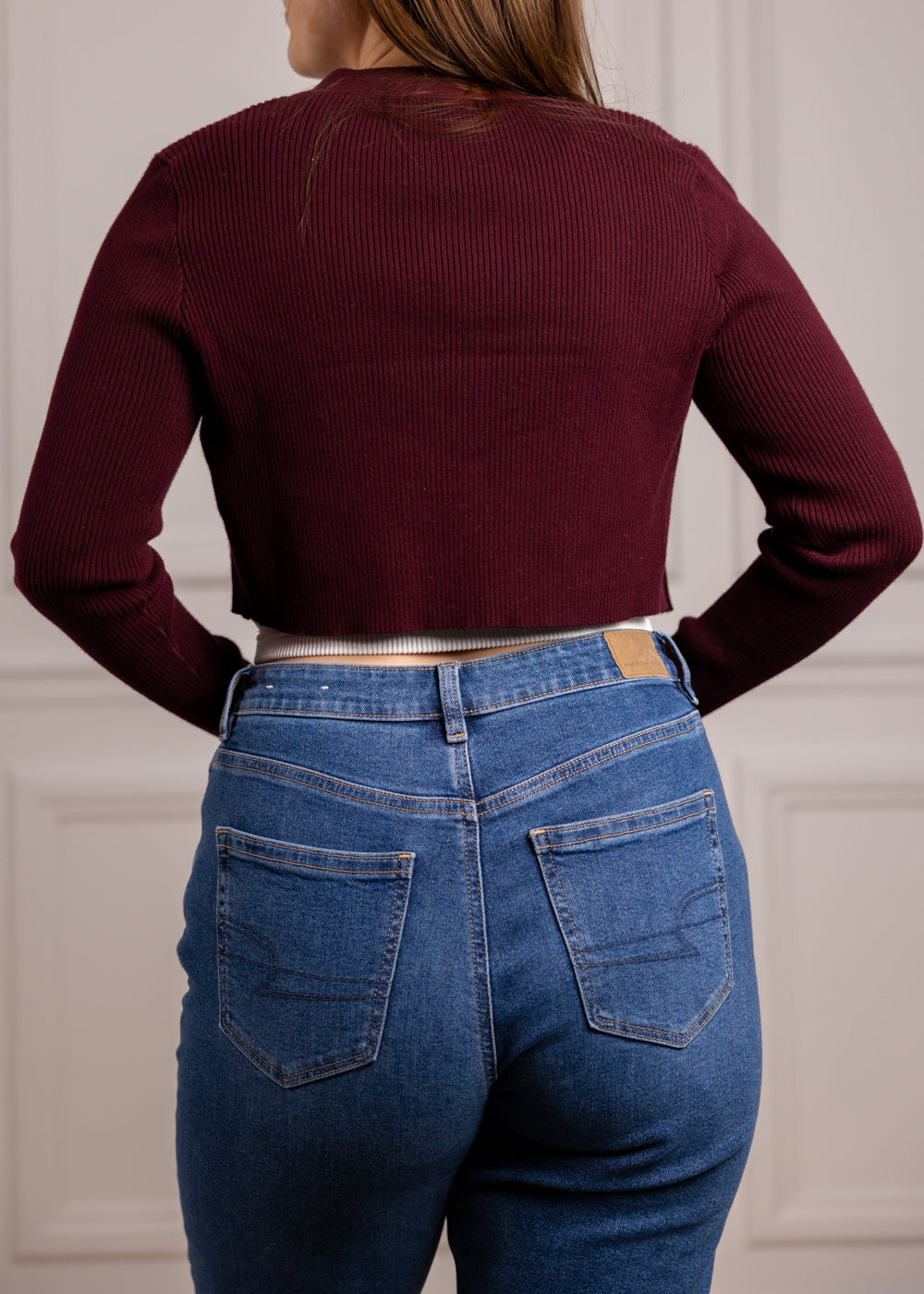 Maroon Tito Button Knit Cropped Cardigan