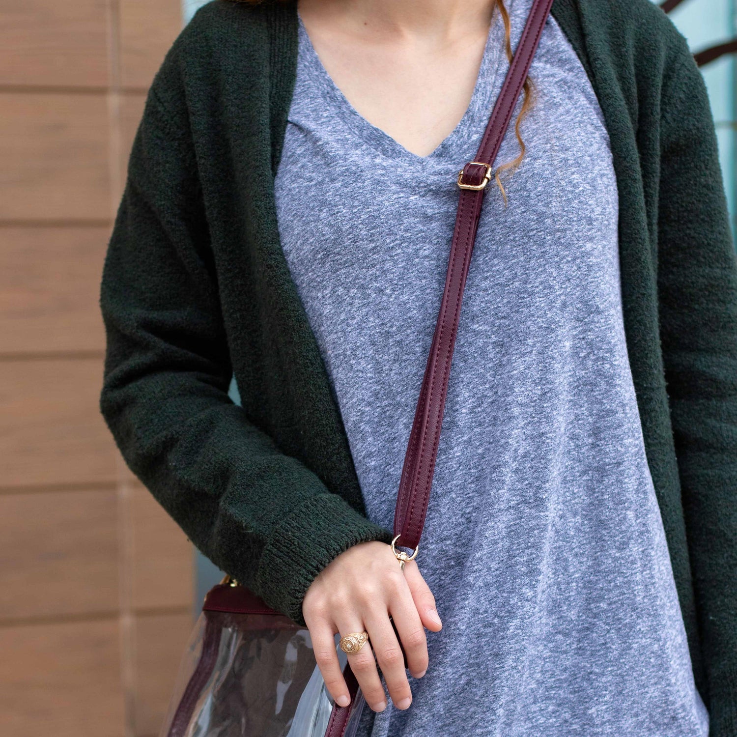 Maroon Leather Clear Crossbody