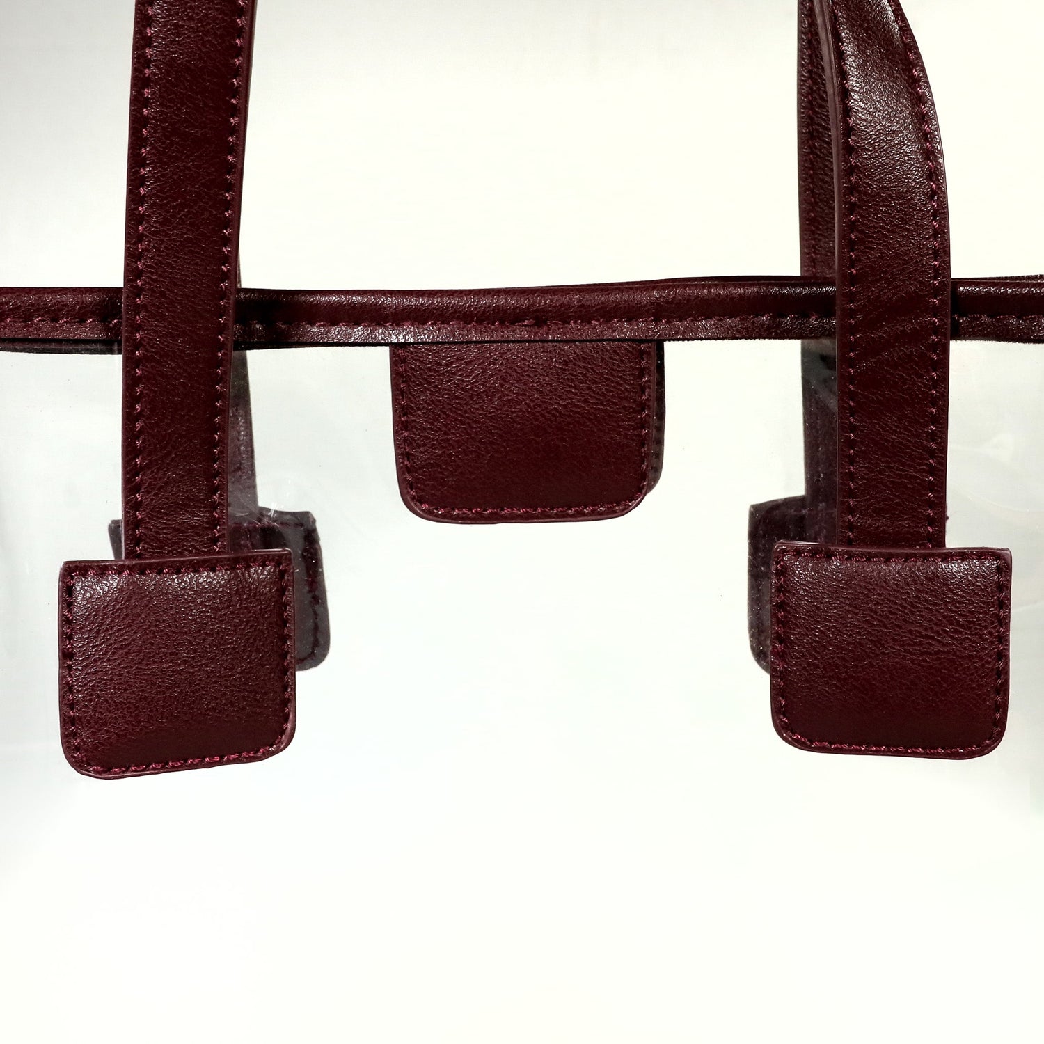 Maroon Leather Strap Clear Tote