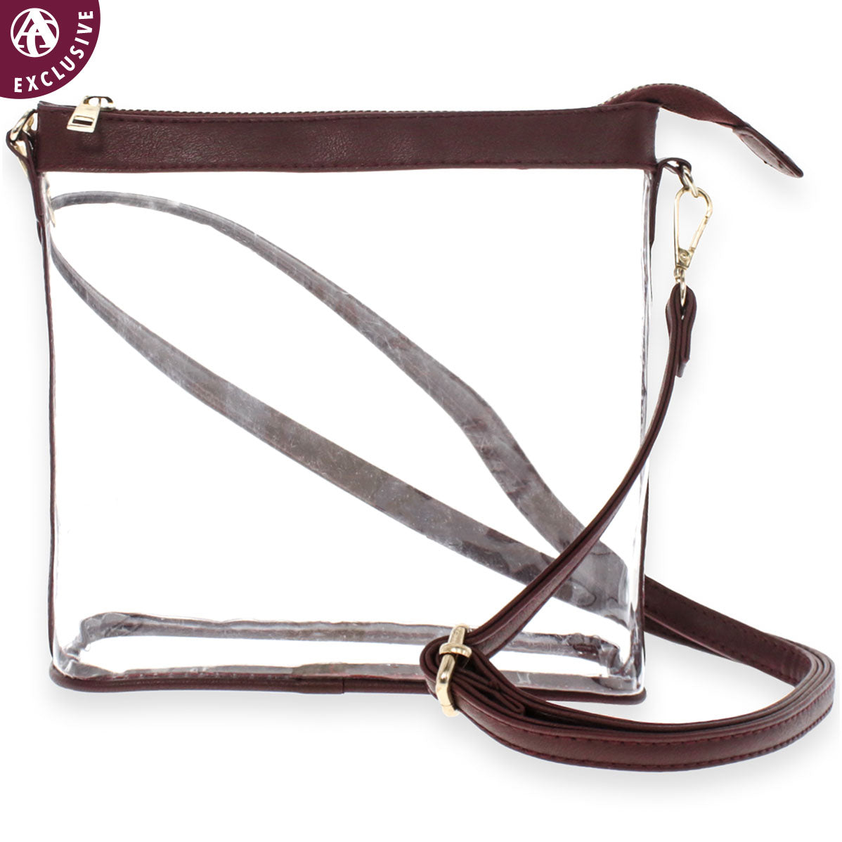 Maroon Leather Clear Crossbody