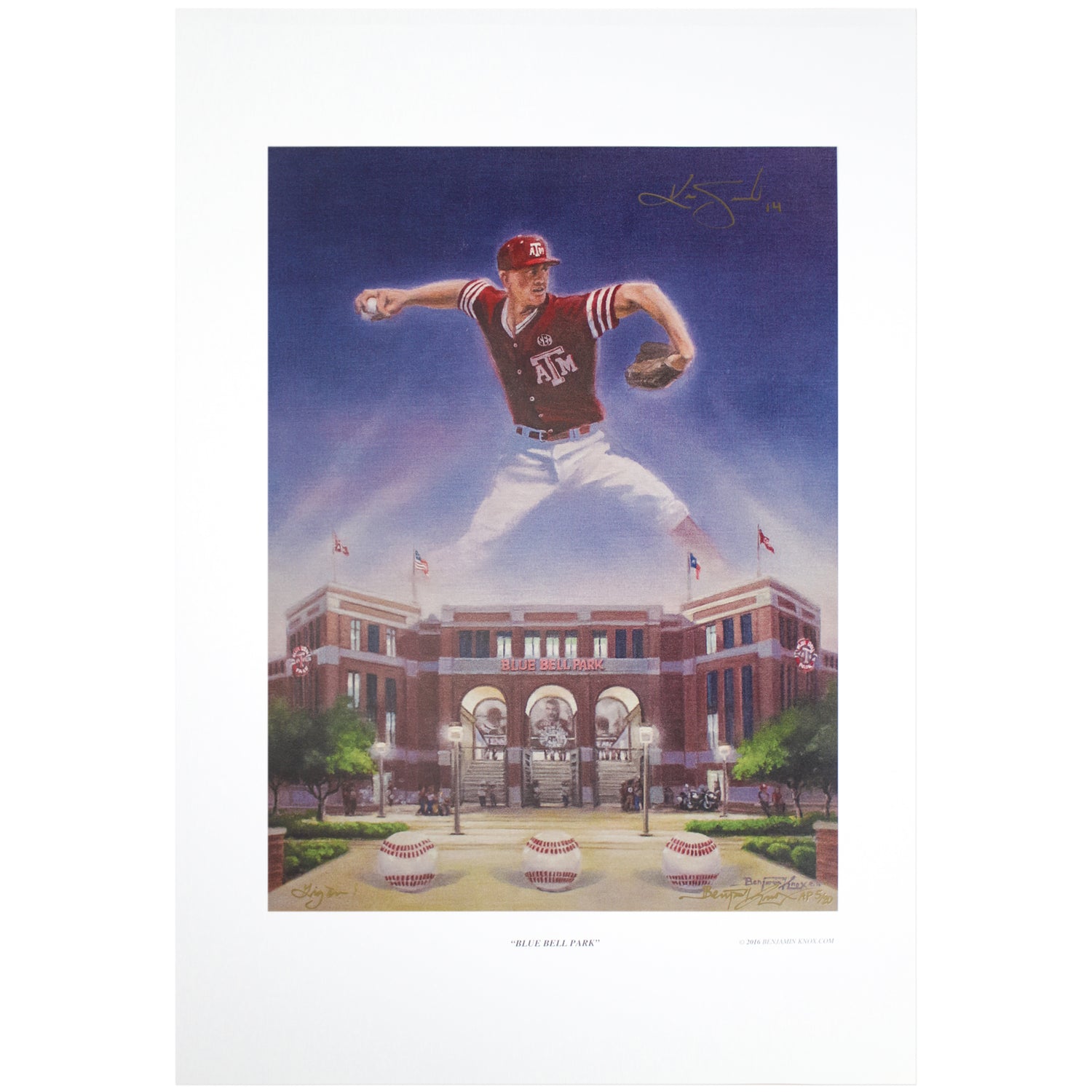 Texas A&M Benjamin Knox Blue Bell Park Signed Lithograph Print