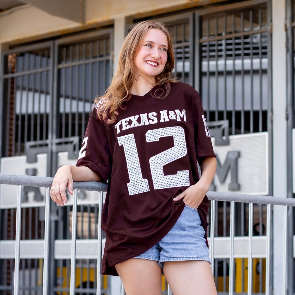 Texas A&M Collegiate Outfitters Rhinestone Football Jersey - Maroon
