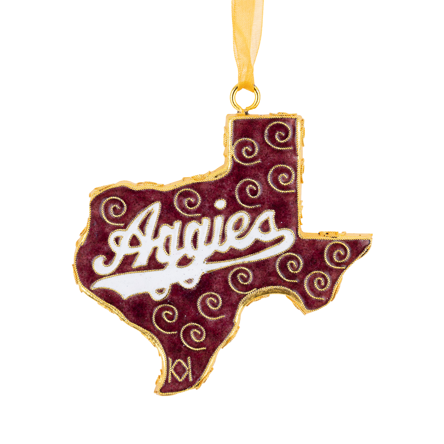Texas A&M Aggies Kitty Keller Maroon And Gold Texas Shaped Ornament