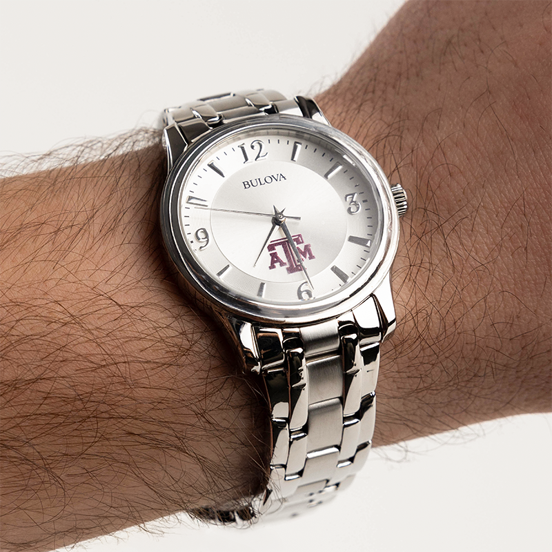 Texas A&M Bulova Silver Circle Men's Watch