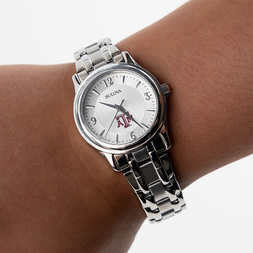 Texas A&M Bulova Silver Circle Women's Watch