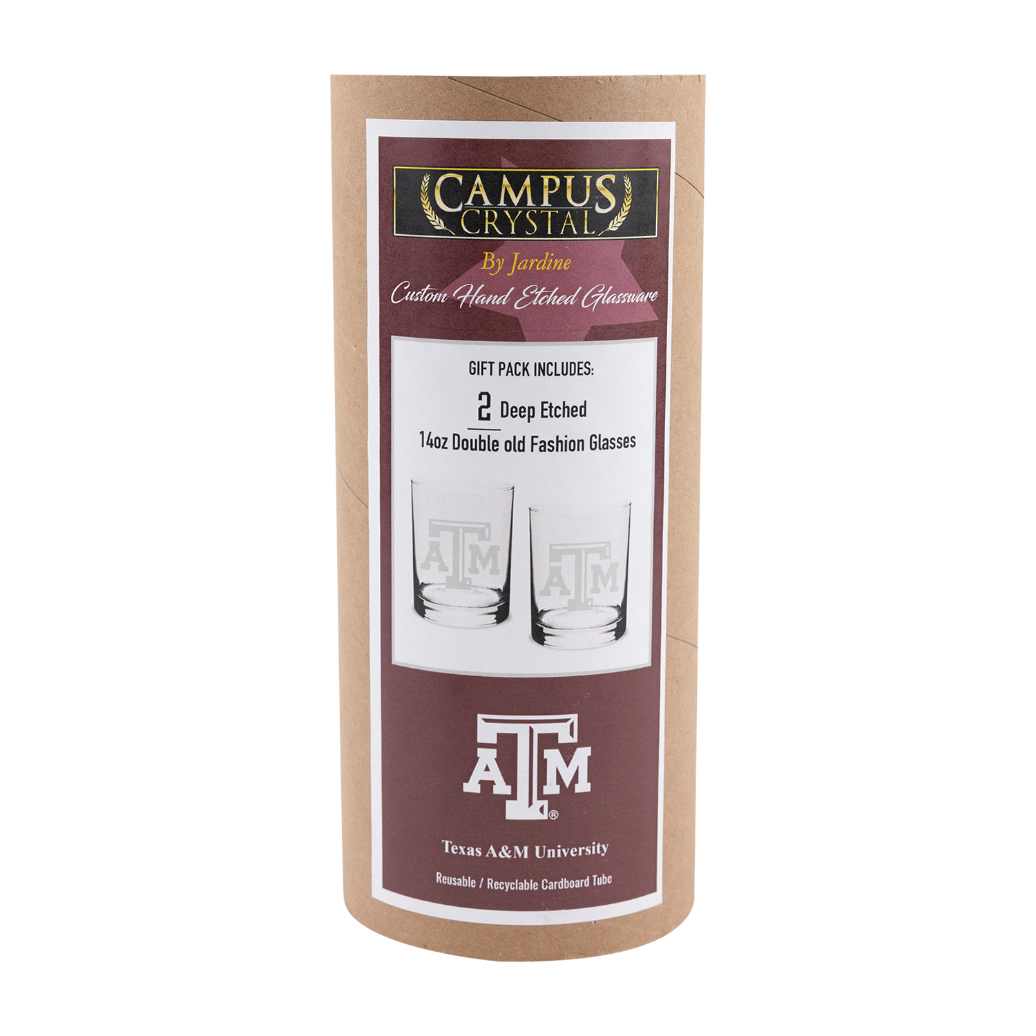 Texas A&M Campus Crystal Old Fashioned Set 14 Oz