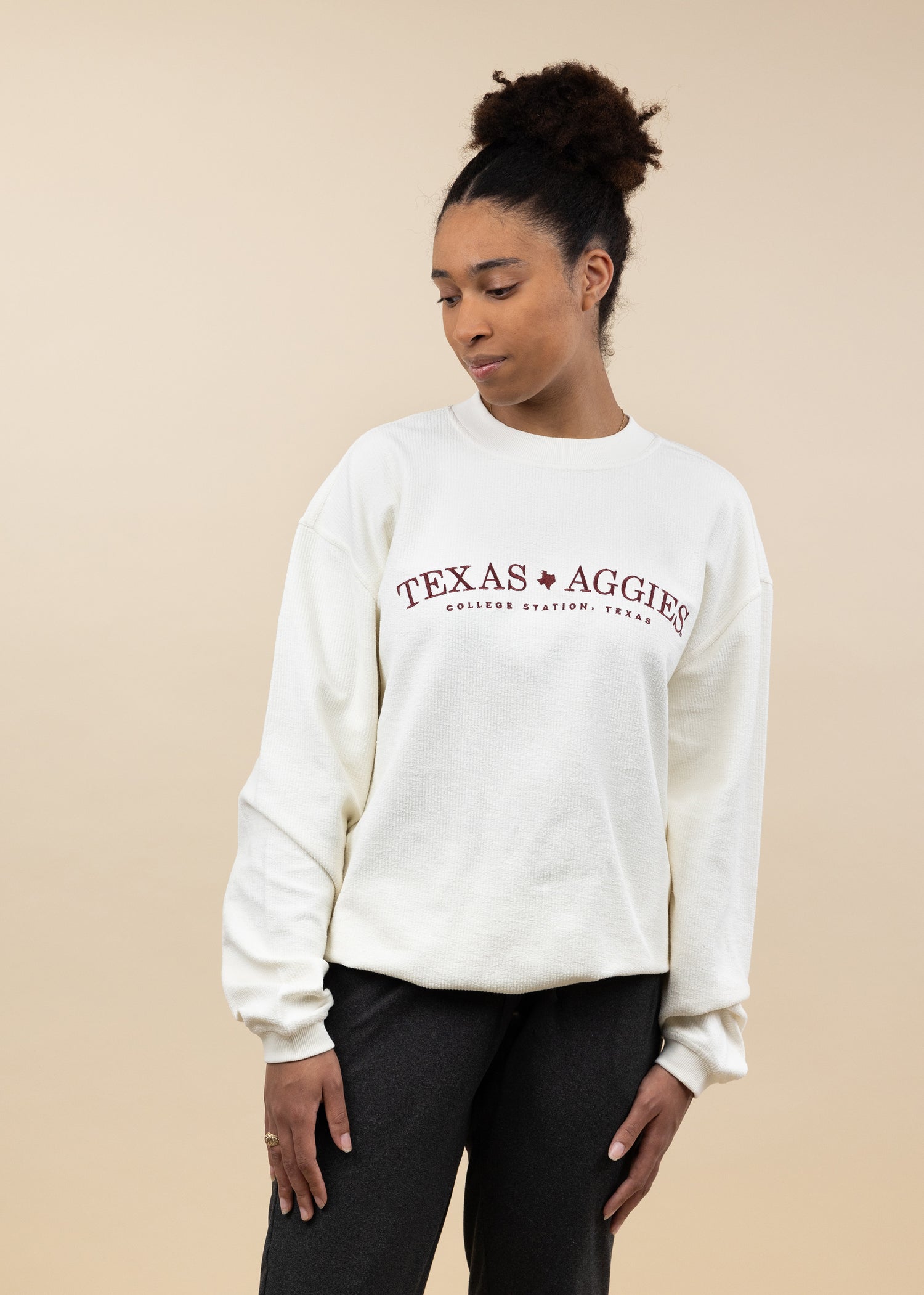 Texas Aggies Simple Embroidered Corduroy Oversized Pullover