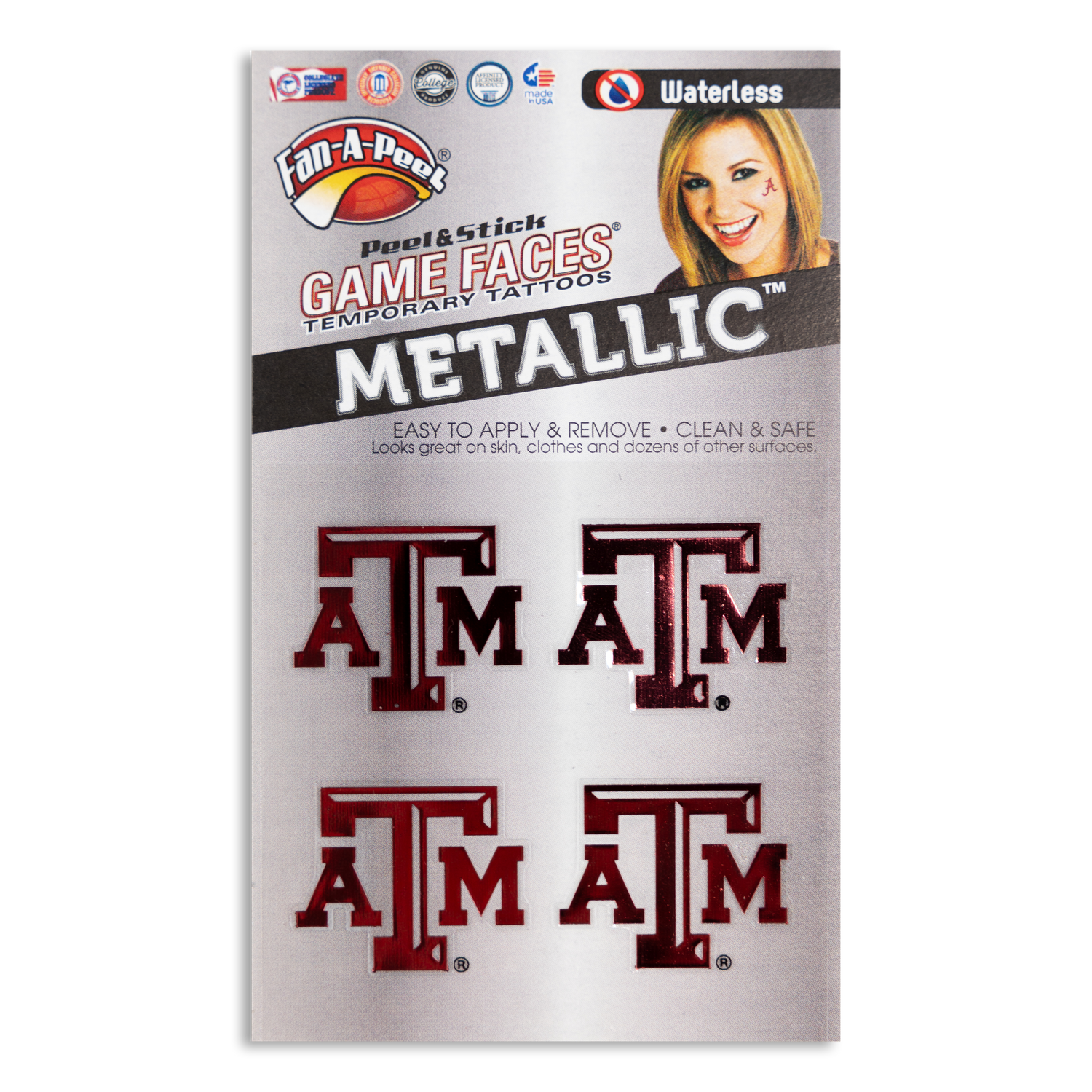 Texas A&M Metallic Face Tattoo