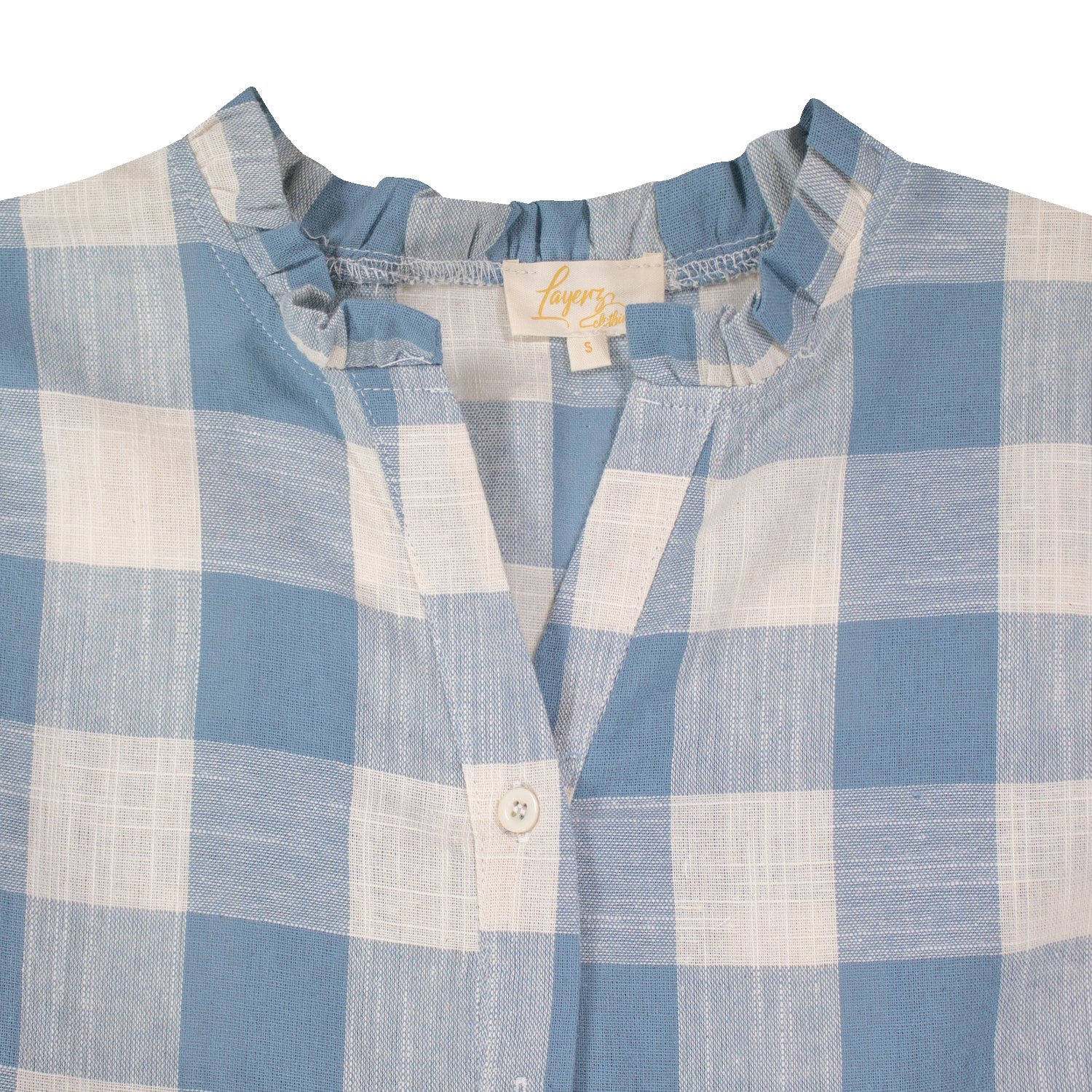 Layerz Gingham Button Up Long Sleeve Top - Blue