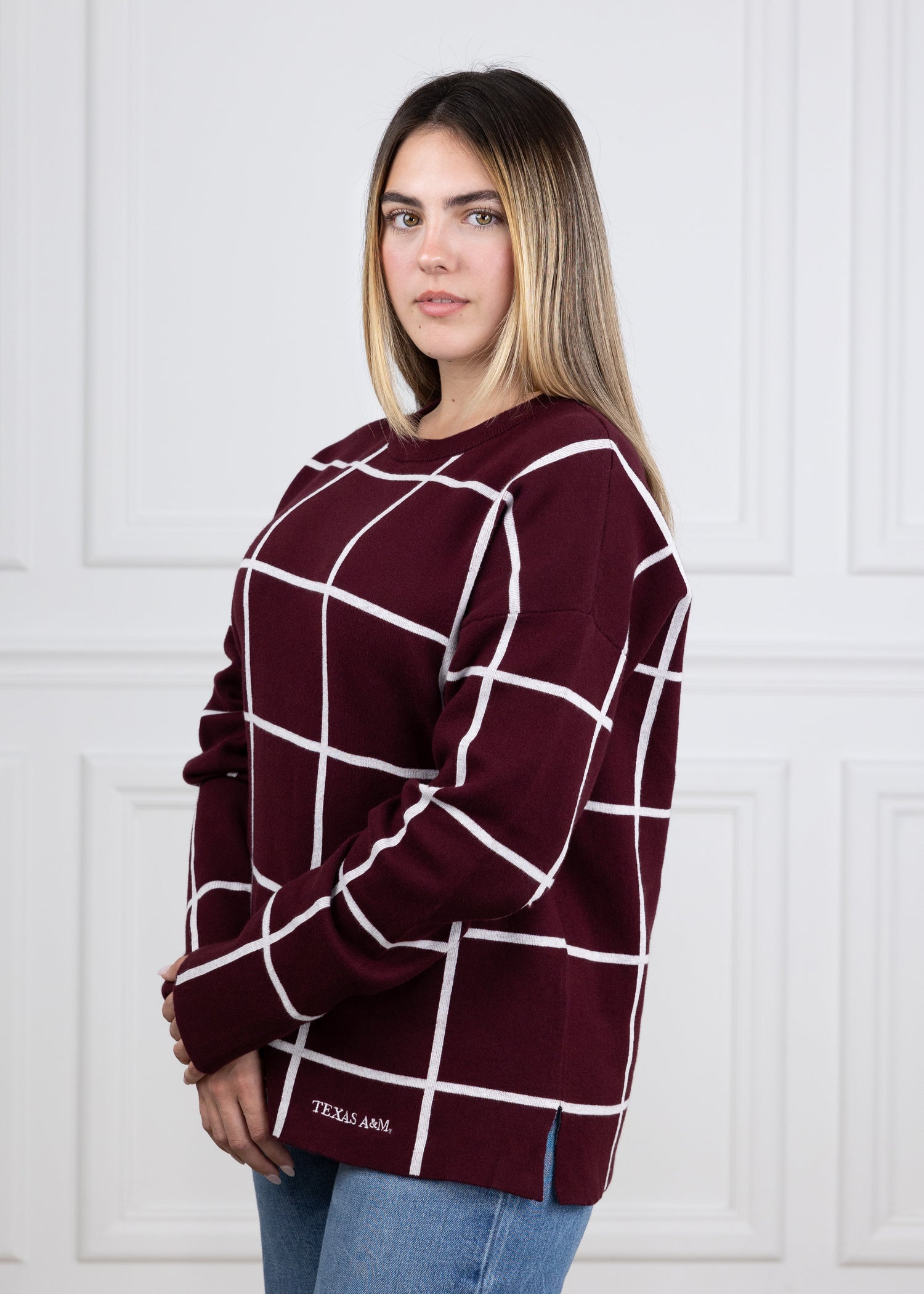 Texas A&M Maroon and White Grid Sweater