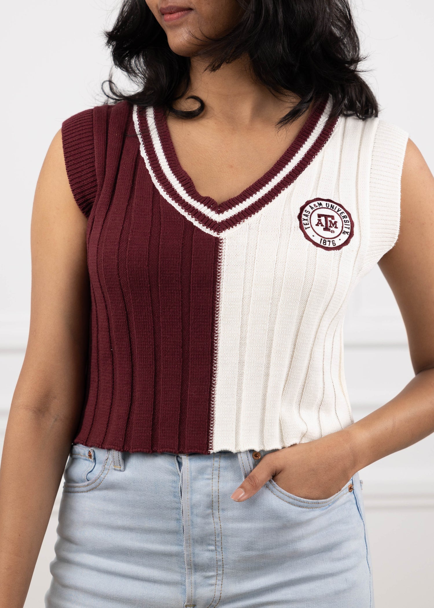 Texas A&M University Dark Maroon & Cream Chloe Knit Vest Top