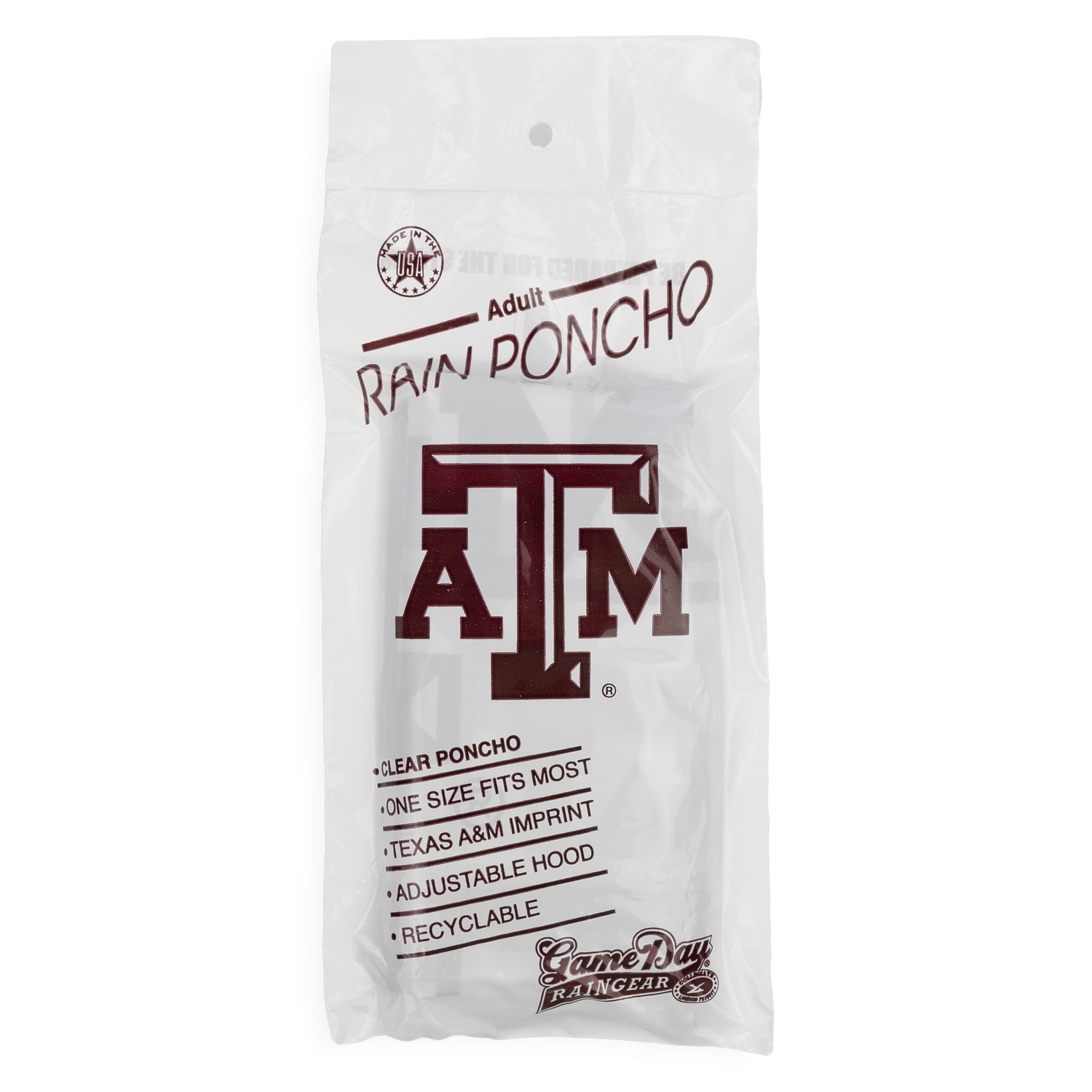 Texas A&M Lightweight Clear Rain Poncho
