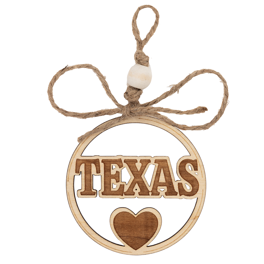 Wood Engraved Texas Ornament