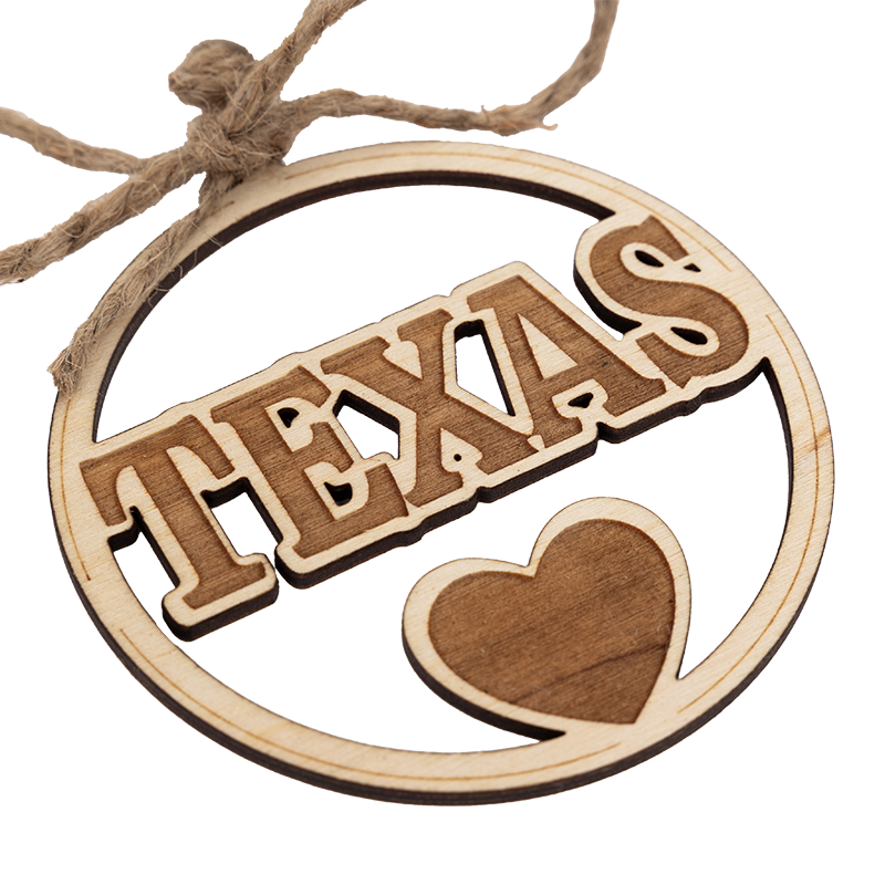 Wood Engraved Texas Ornament