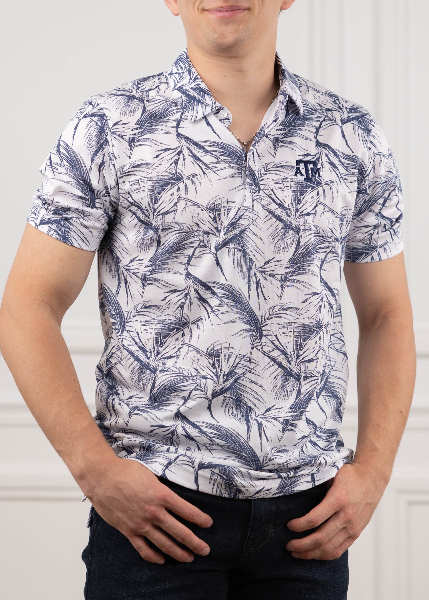 Texas A&M Travis Mathew Around the Bay Navy Blue & White Polo
