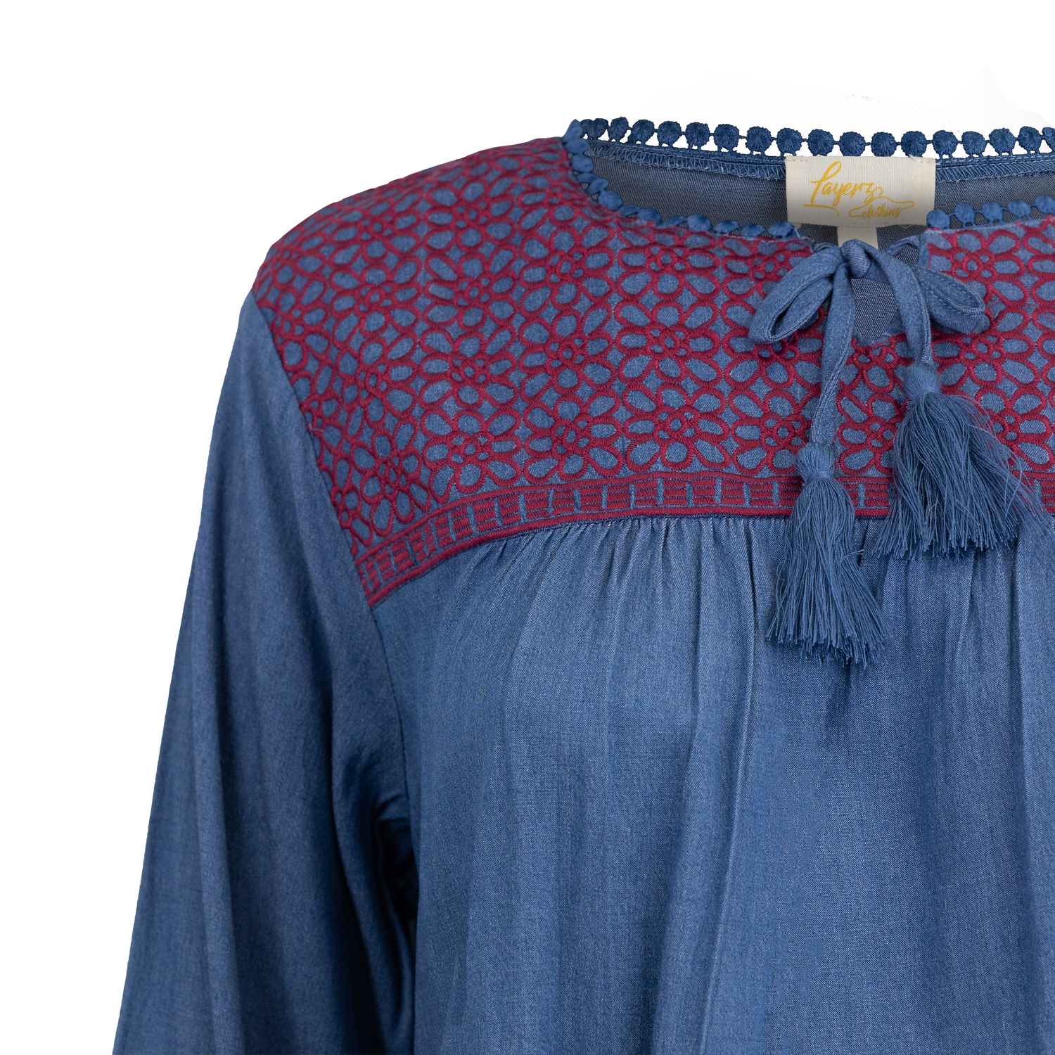 Denim Maroon Quarter Sleeve Top