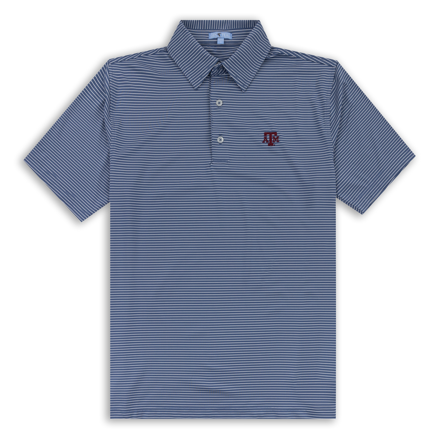 Texas A&M Driver Blue & White Stripe Performance Polo