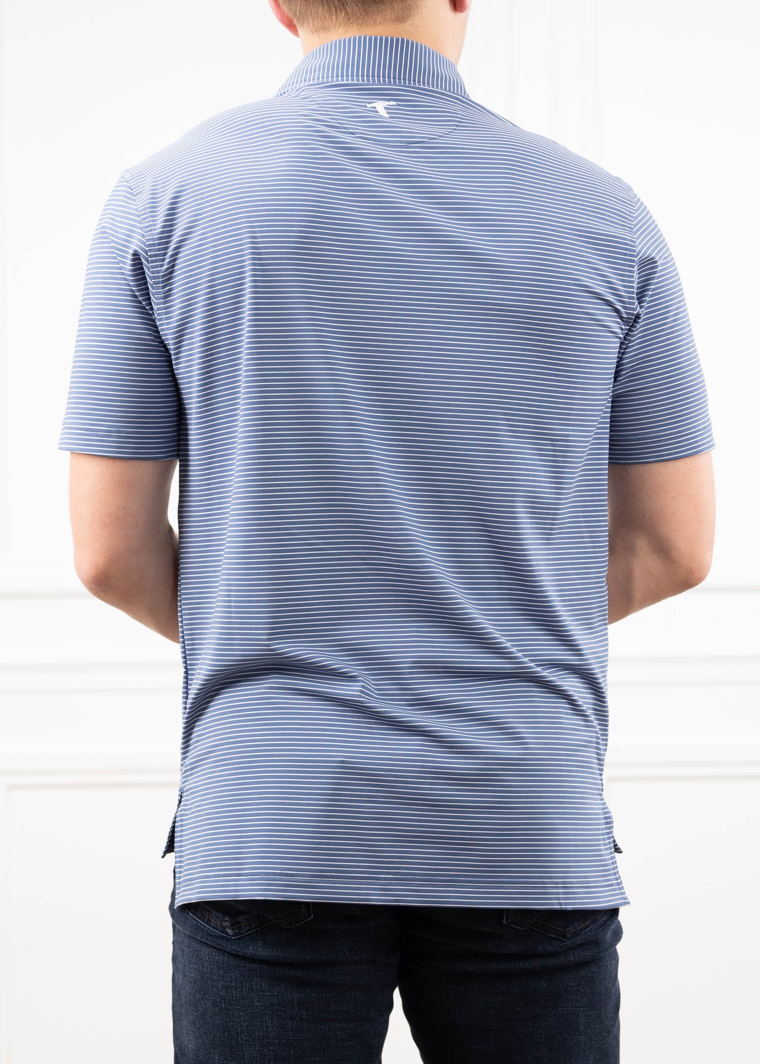 Texas A&M Driver Blue & White Stripe Performance Polo