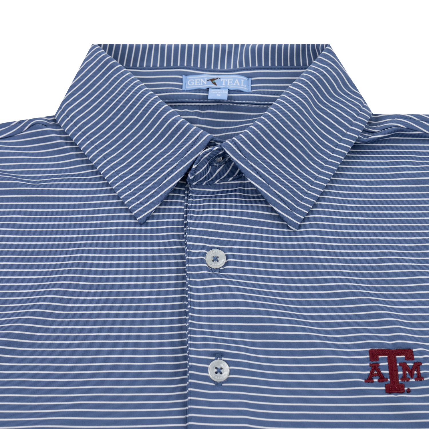 Texas A&M Driver Blue & White Stripe Performance Polo