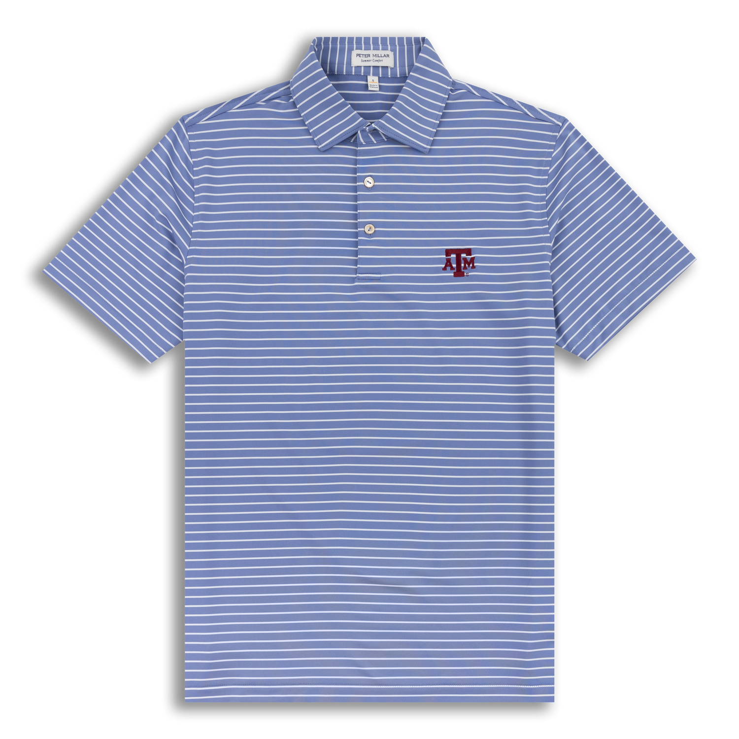 Texas A&M Peter Millar Drum Performance Jersey Blue & White Polo