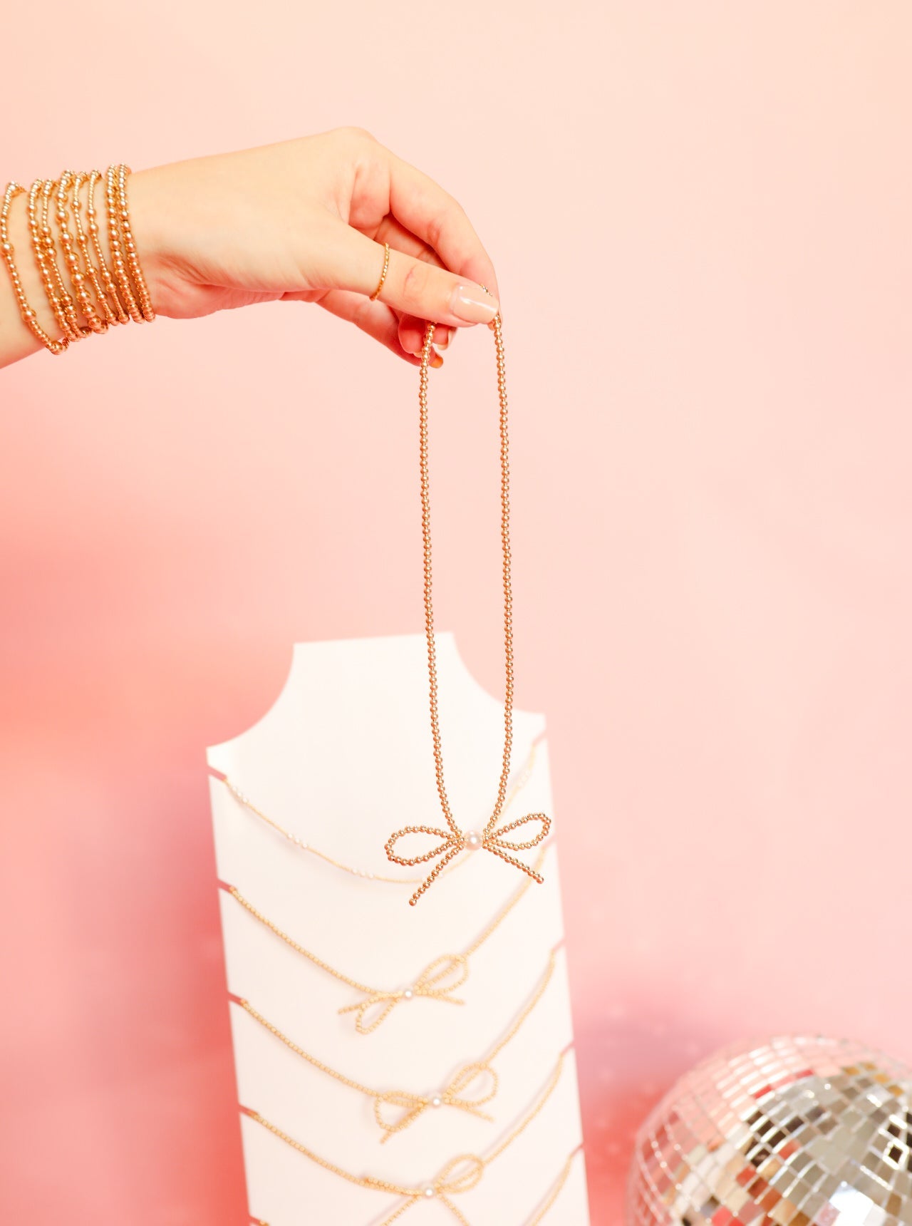 Beaded Blondes Gold 16in Bow Necklace