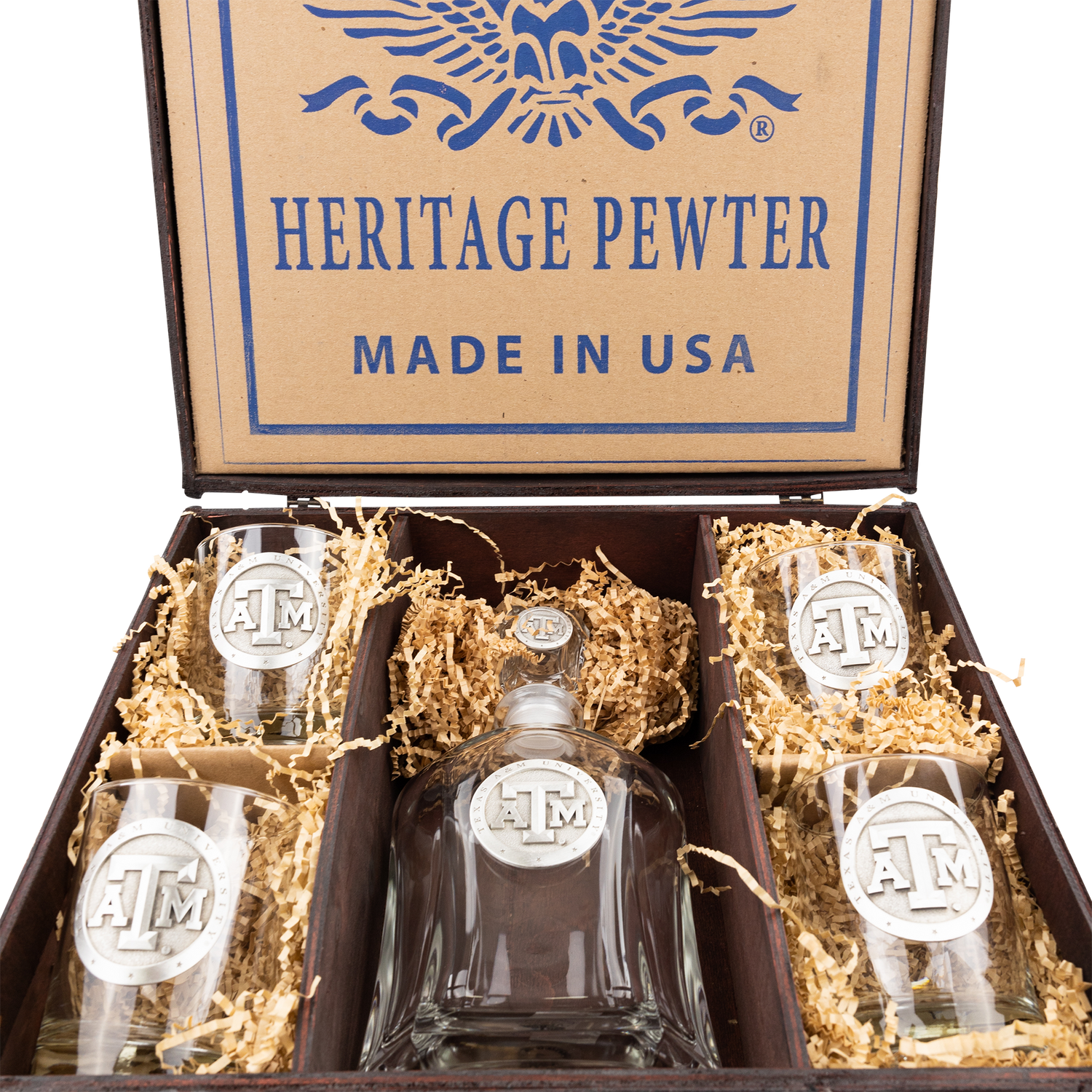 Texas A&M Heritage Pewter Capitol Decanter Chest Set