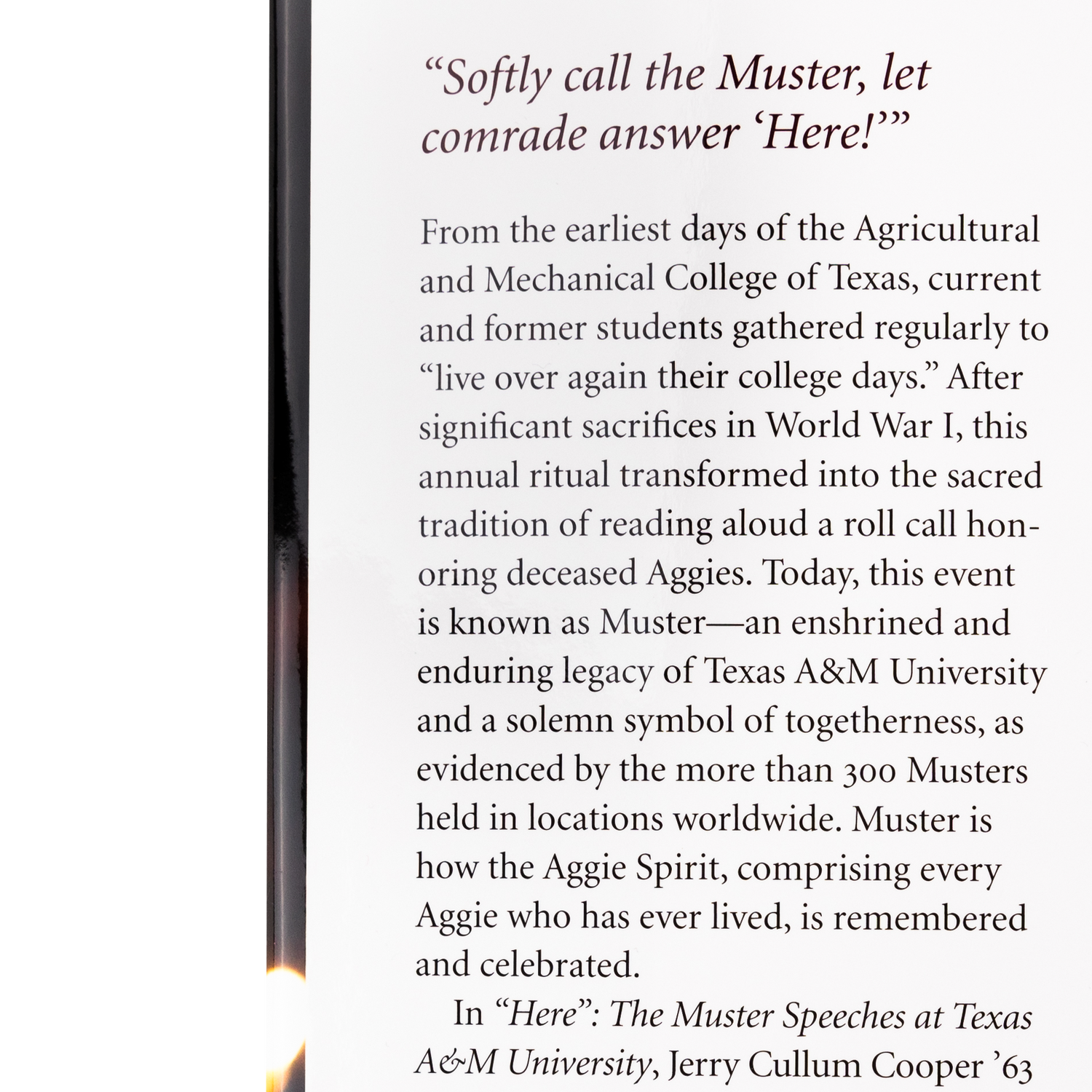 "Here": The Muster Speeches at Texas A&M Edited By Jerry Cullum Cooper