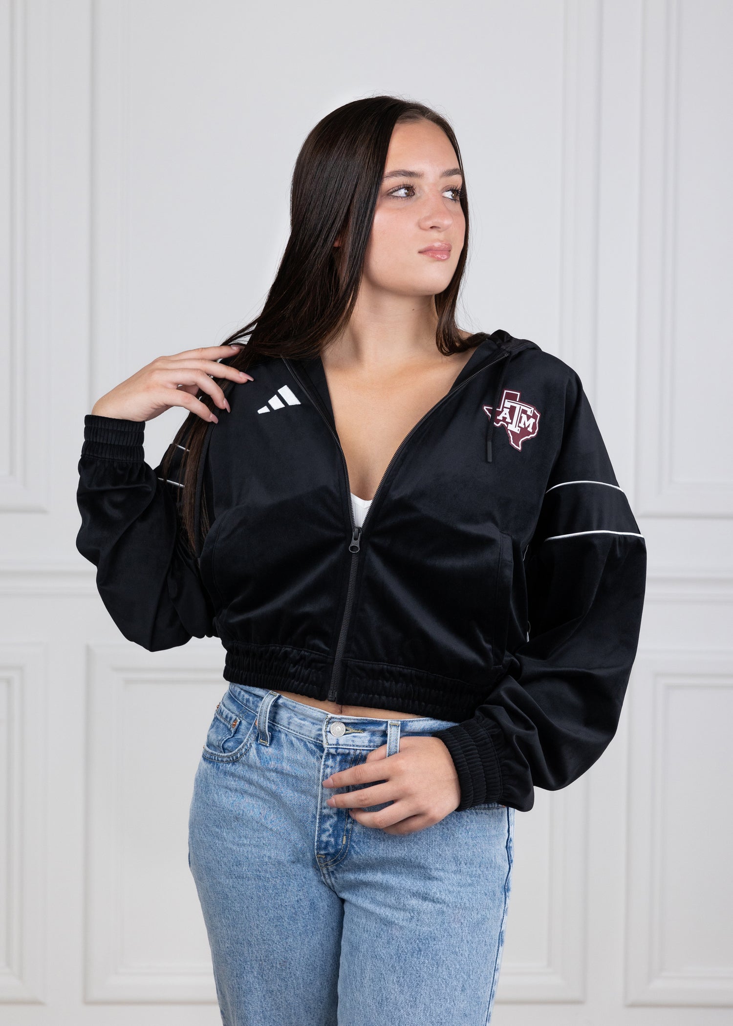 Texas A&M Adidas Women Full Zip Velour Hoodie