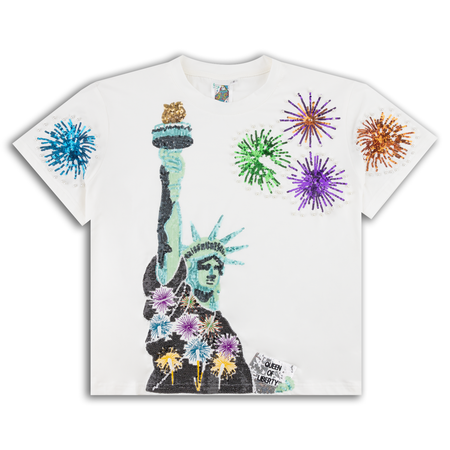 Queen of Sparkles Lady Liberty Firework White T-Shirt