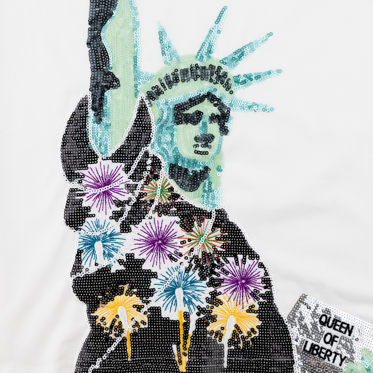 Queen of Sparkles Lady Liberty Firework White T-Shirt