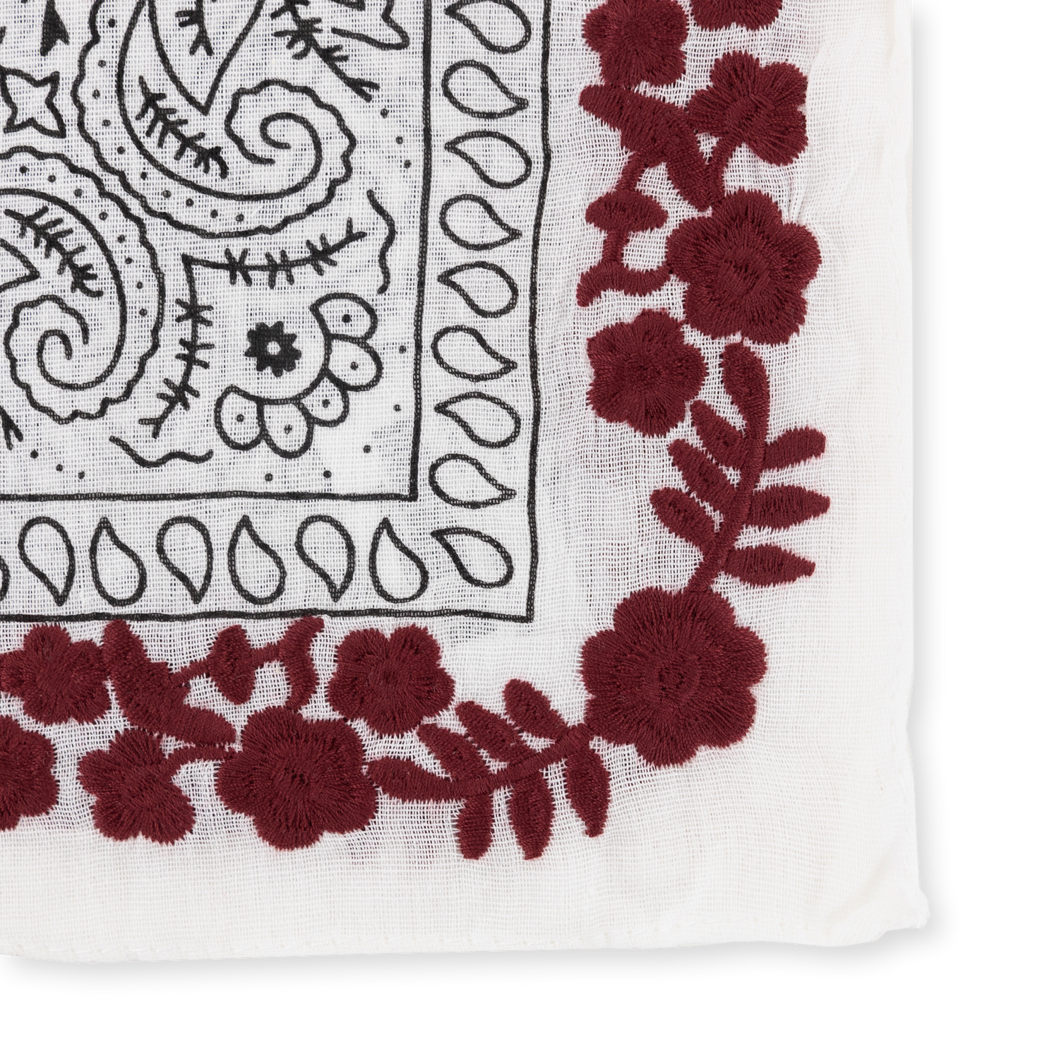 White and Maroon Embroidered Frilly