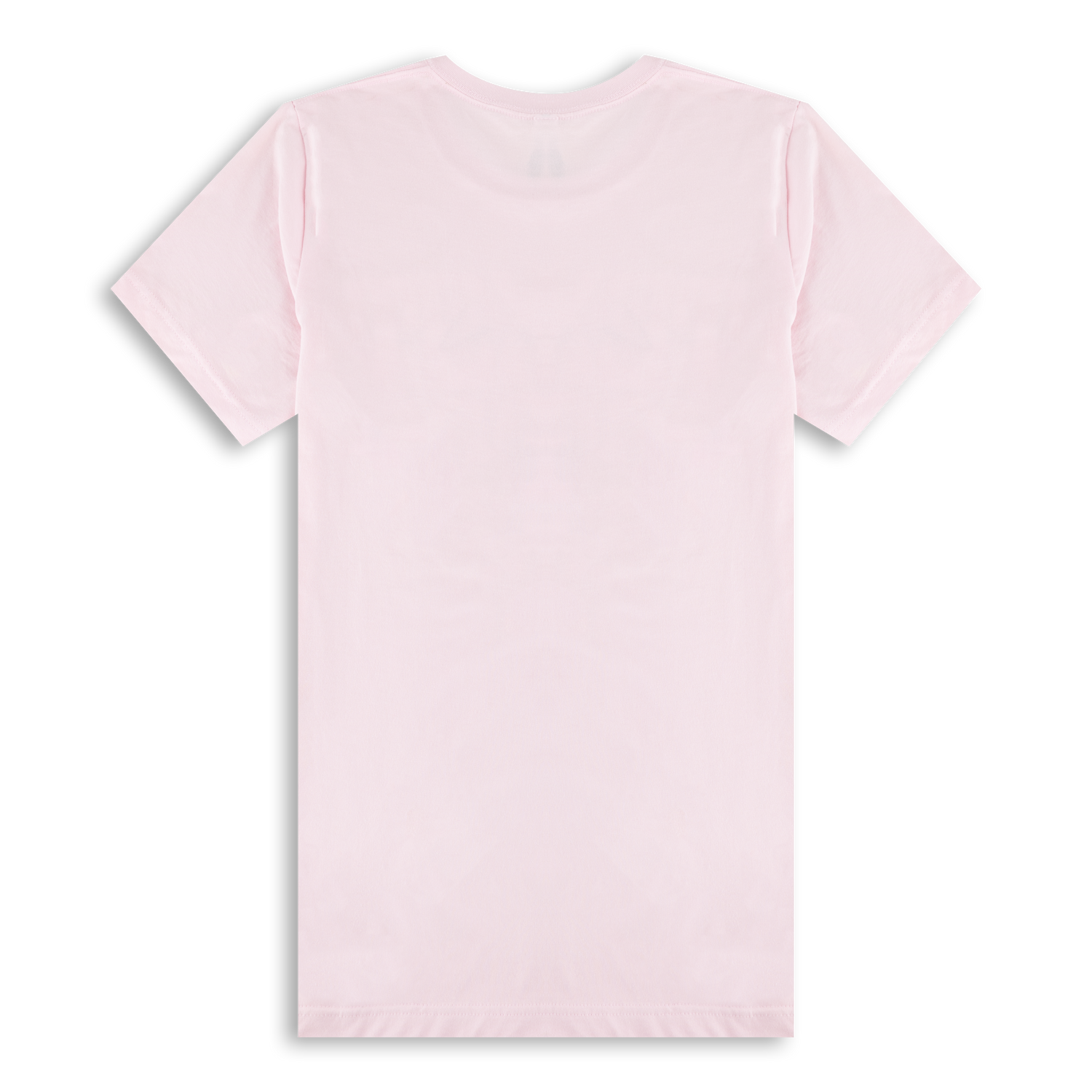 light pink shirt with white writing